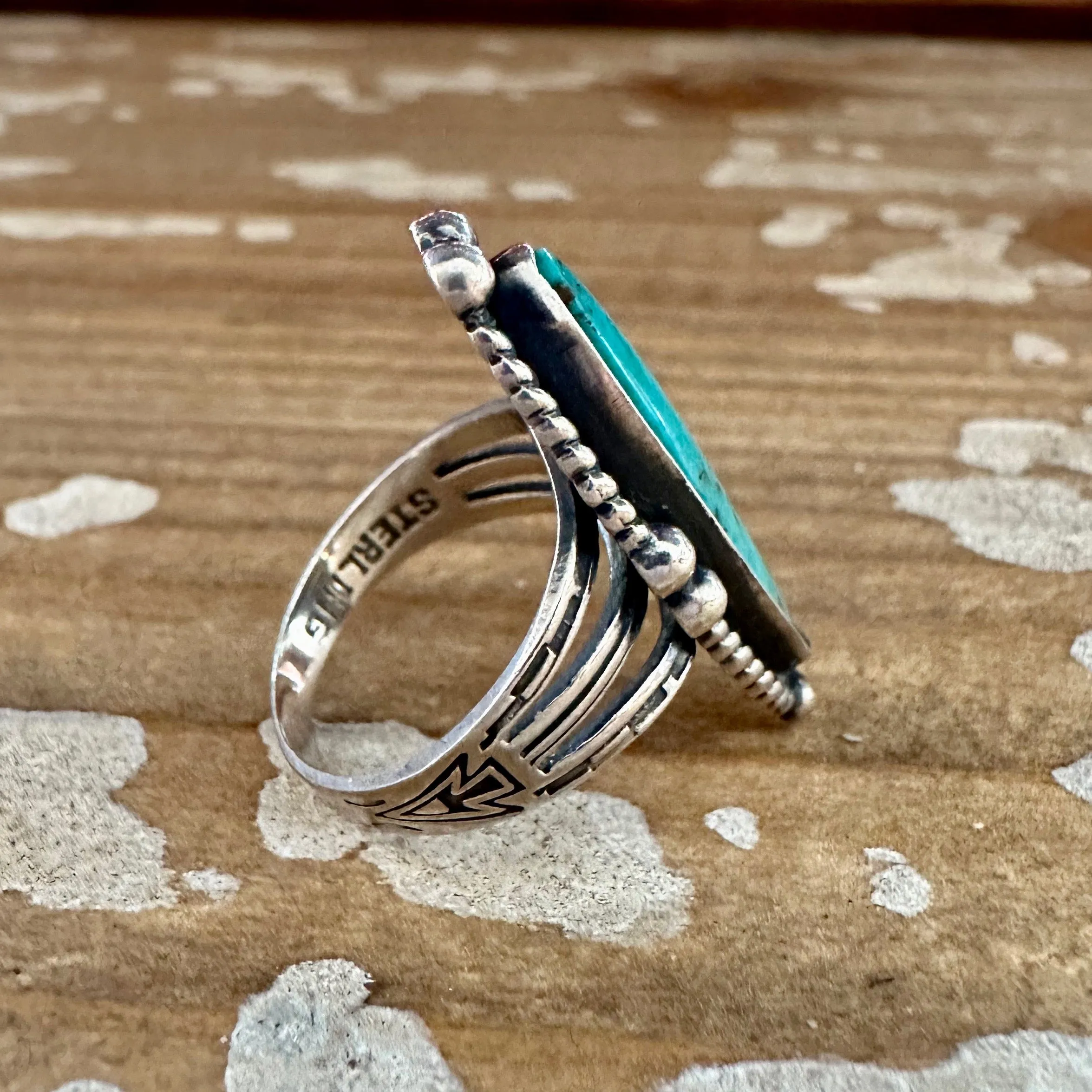 ARCHER'S LOVE Vintage Handmade Ring Sterling Silver, Turquoise • Size 6 1/4