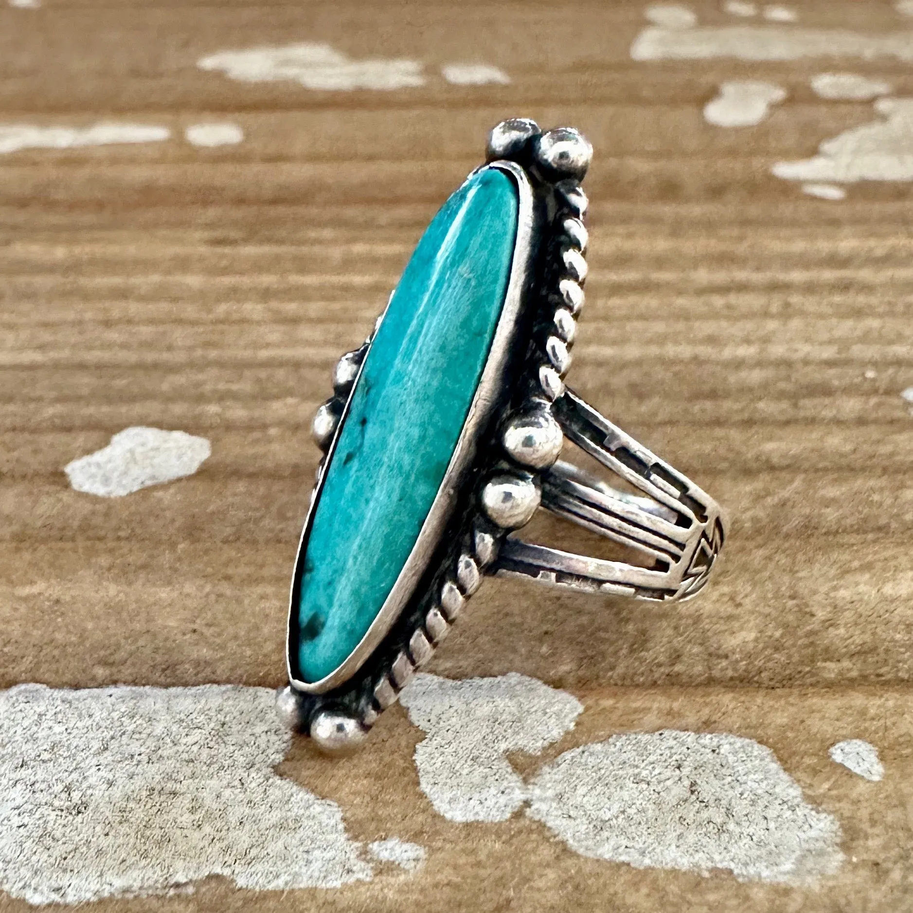 ARCHER'S LOVE Vintage Handmade Ring Sterling Silver, Turquoise • Size 6 1/4