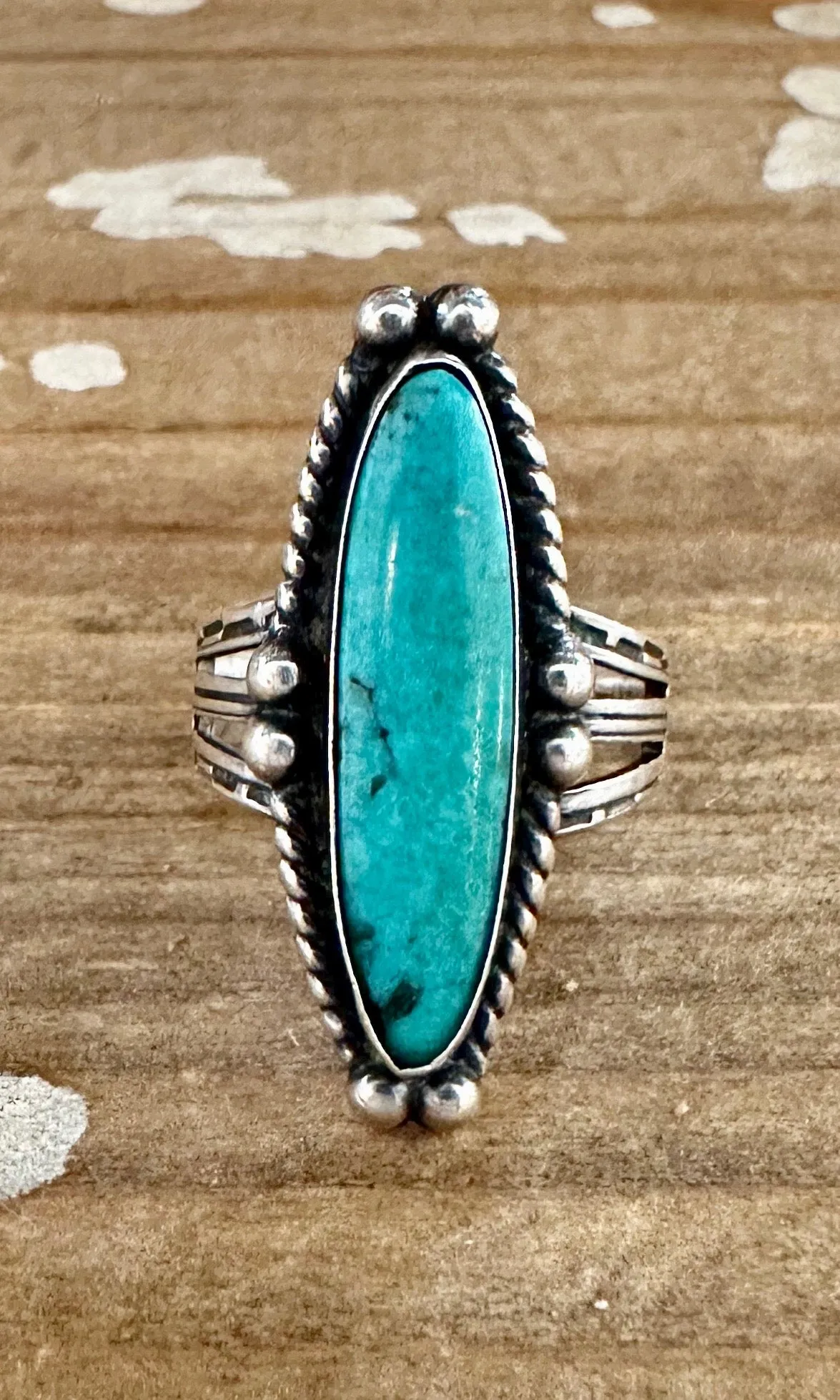 ARCHER'S LOVE Vintage Handmade Ring Sterling Silver, Turquoise • Size 6 1/4