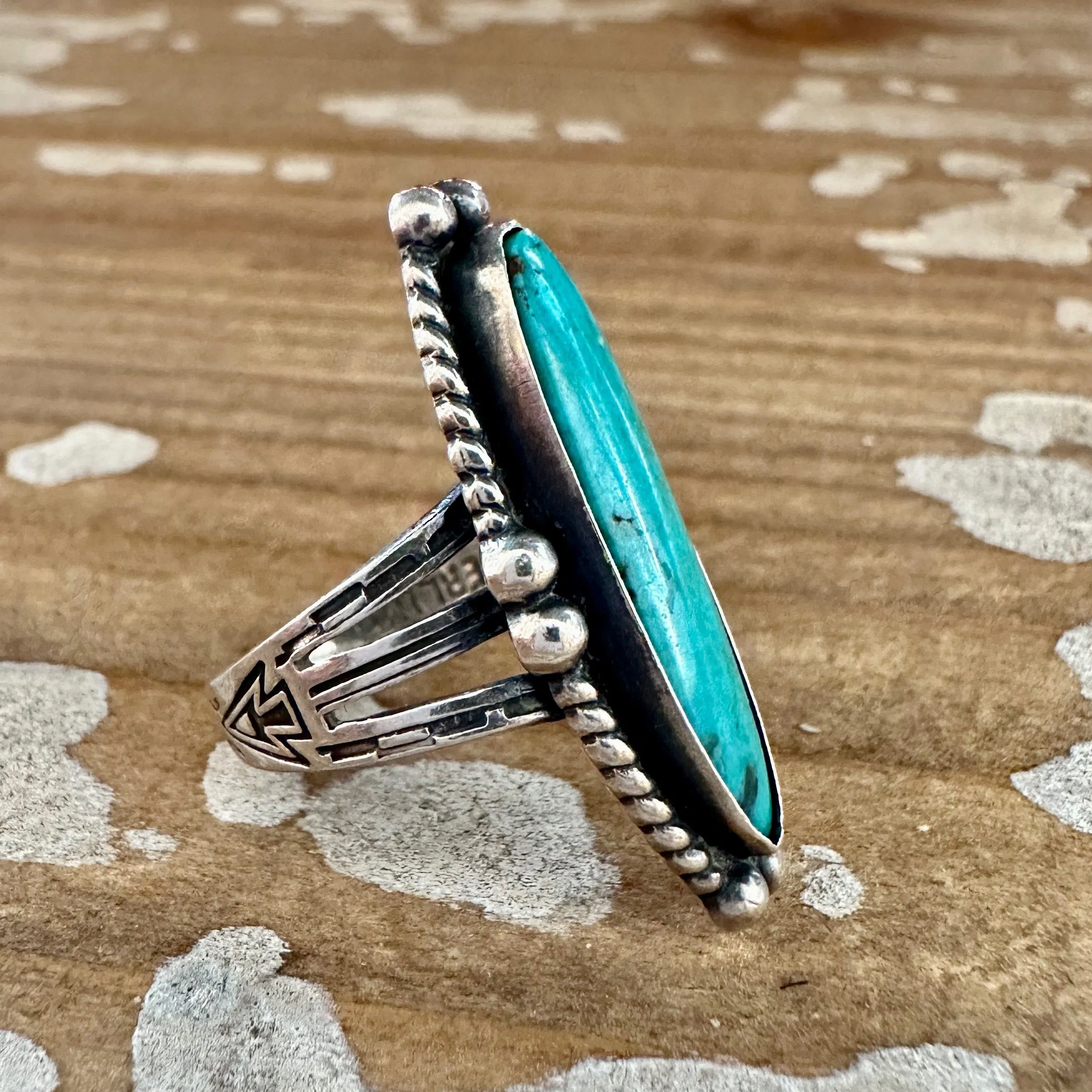 ARCHER'S LOVE Vintage Handmade Ring Sterling Silver, Turquoise • Size 6 1/4