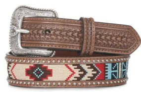 ARIAT Men's Brown w/ Aztec & Studs Basketweave Western Belt