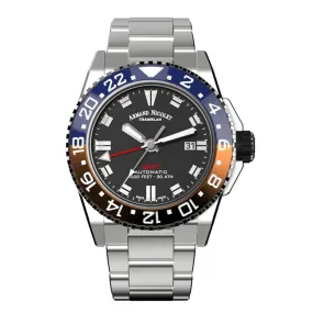 Armand Nicolet JS9-44 GMT Black Stainless Steel Red and Blue Bezel