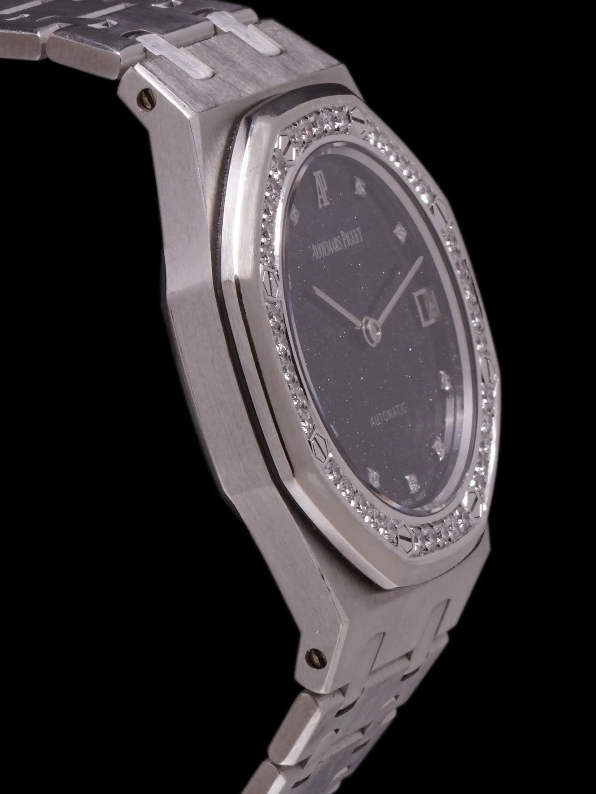 Audemars Piguet Royal Oak 18k WG (Ref. 14813BC) Black Aventurine Dial W/ Diamond Bezel   Box, Booklets