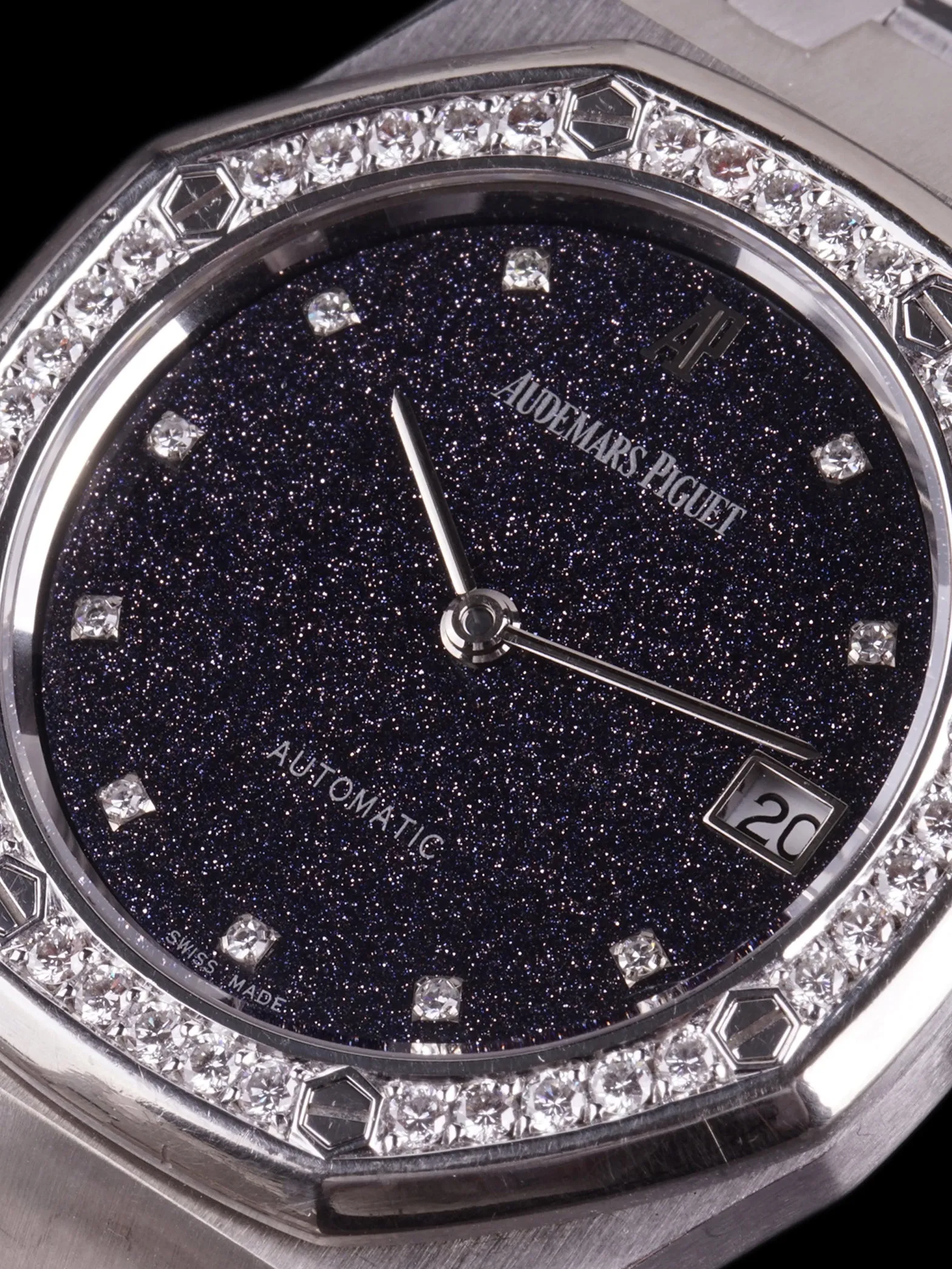 Audemars Piguet Royal Oak 18k WG (Ref. 14813BC) Black Aventurine Dial W/ Diamond Bezel   Box, Booklets