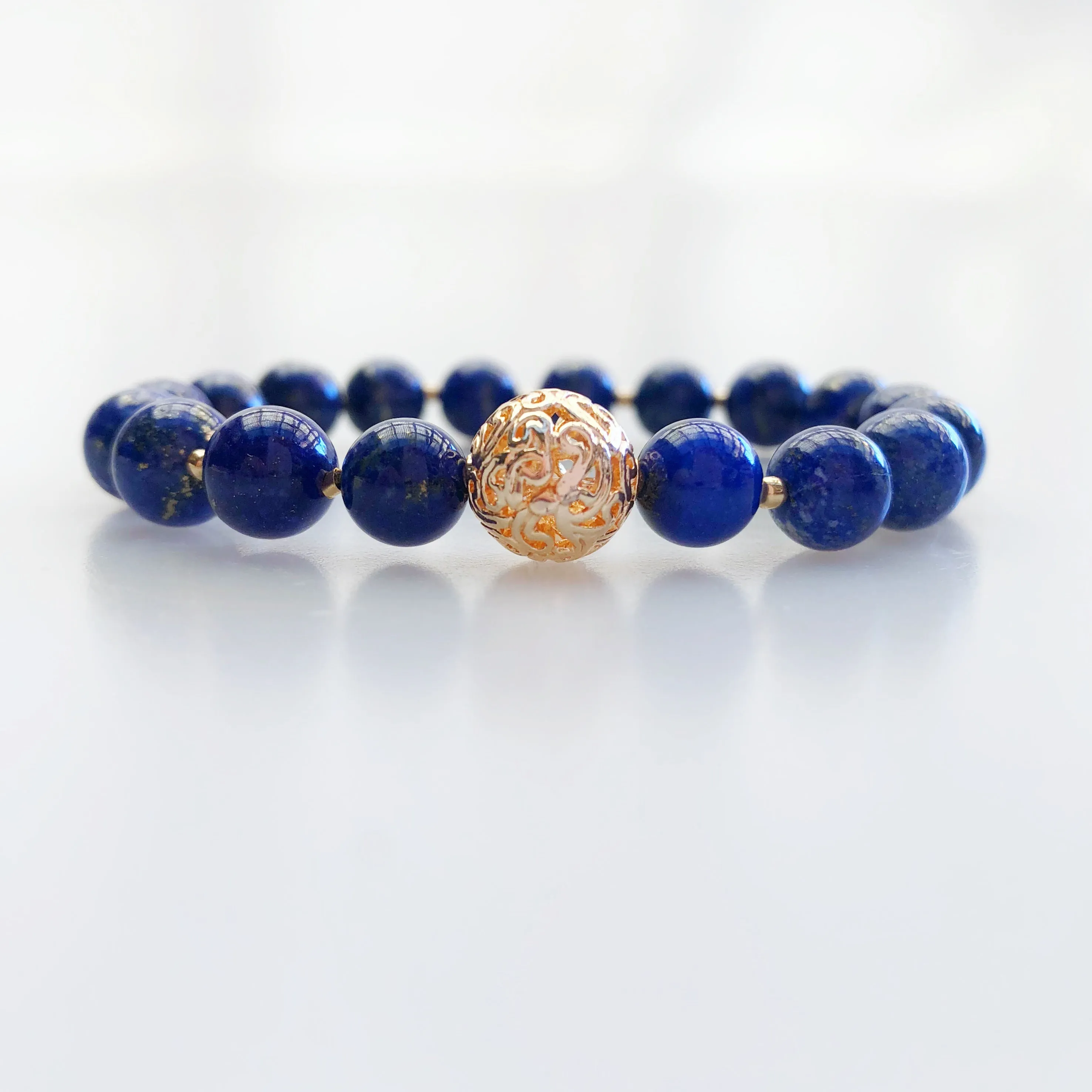 Auspicious Beaded Lapis Bracelet 8mm