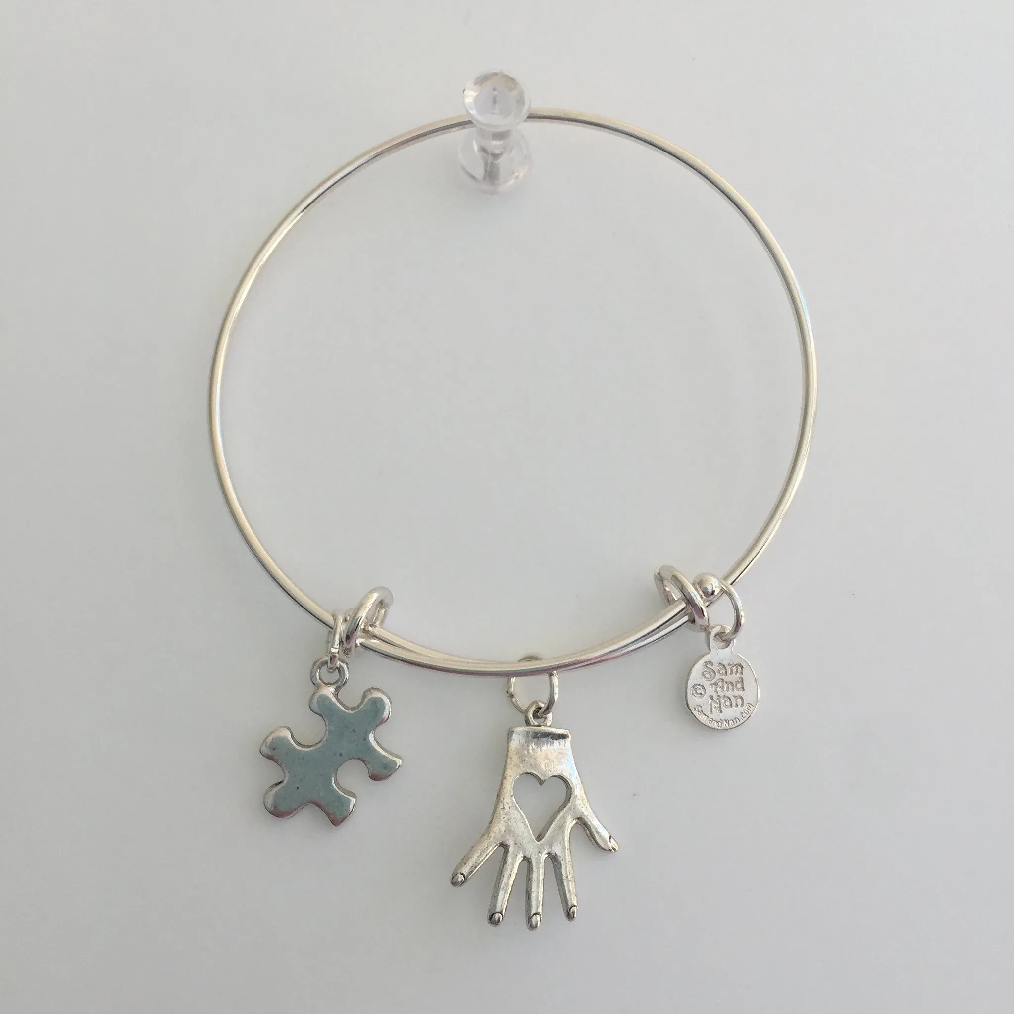 Autism Heart and Hand Bangle Bracelet