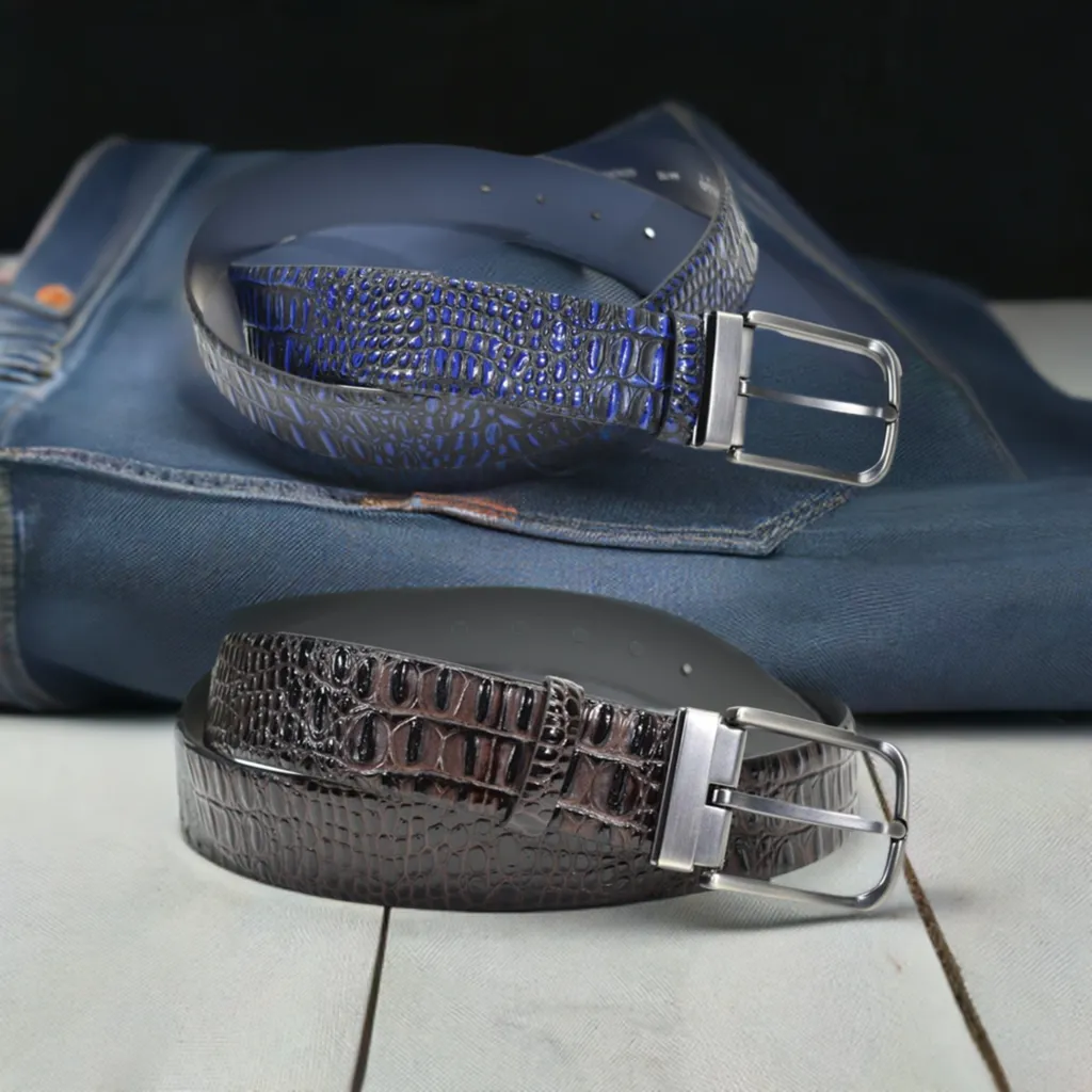 B08 Stamped Horn Back Croc Leather Belt