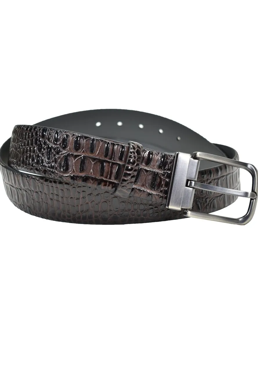 B08 Stamped Horn Back Croc Leather Belt