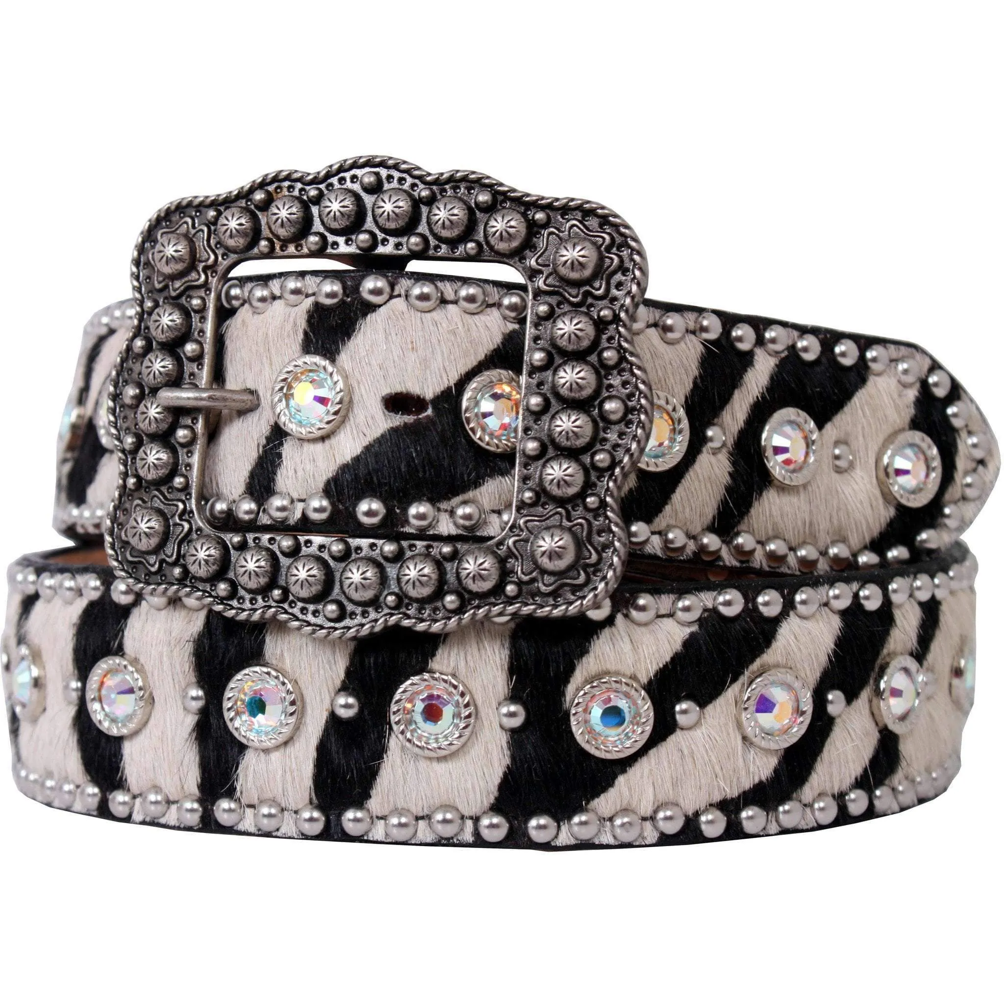 B707 - Zebra Hair Print Crystaled Belt