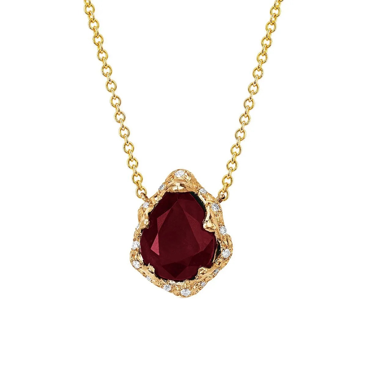 Baby Queen Water Drop Natural Ruby Necklace with Sprinkled Diamonds