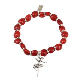 Ballerina Dance Charm Stretchy Bracelet w/Meaningful Good Luck, Prosperity, Love Huayruro Seeds