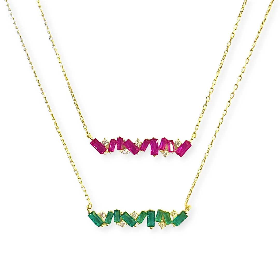 Barbara Baguette Birthstone Cluster Bar Necklace