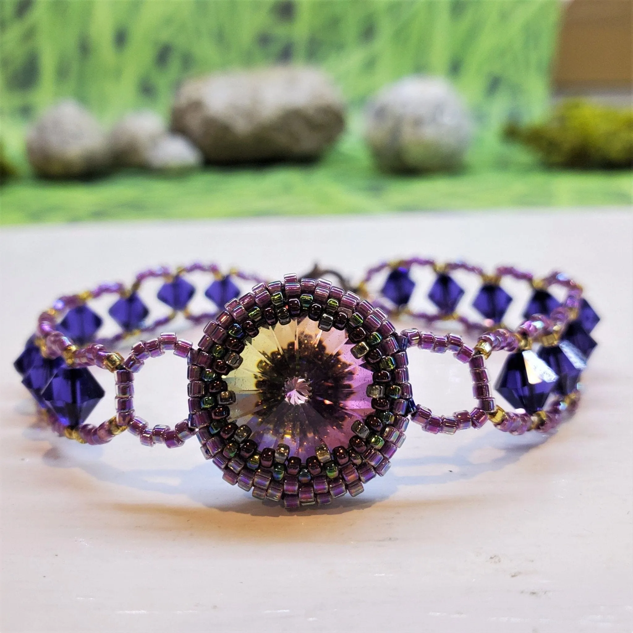 Bead-Woven  Purple Haze Rivoli Crystal Bracelet-Only One