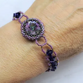 Bead-Woven  Purple Haze Rivoli Crystal Bracelet-Only One