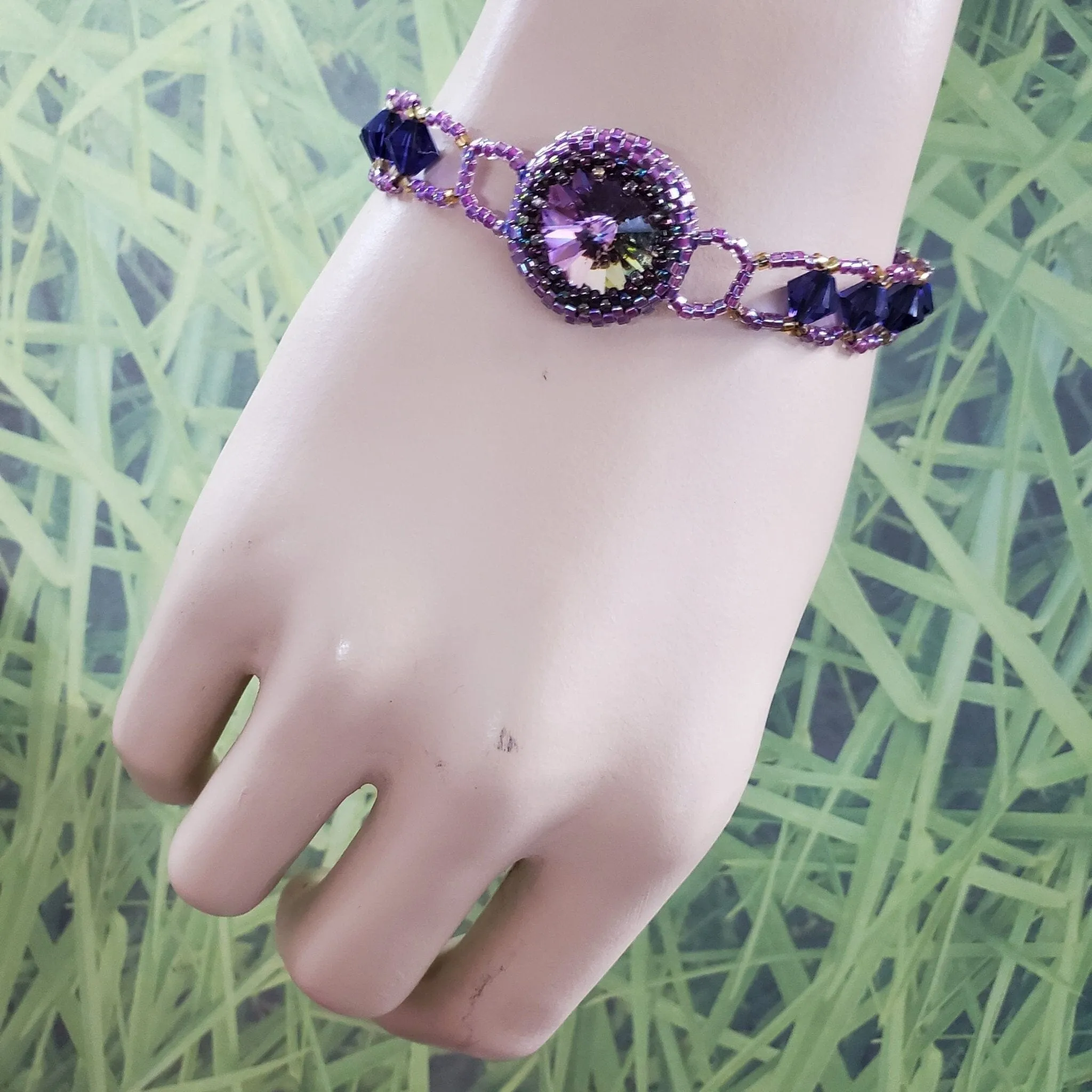 Bead-Woven  Purple Haze Rivoli Crystal Bracelet-Only One