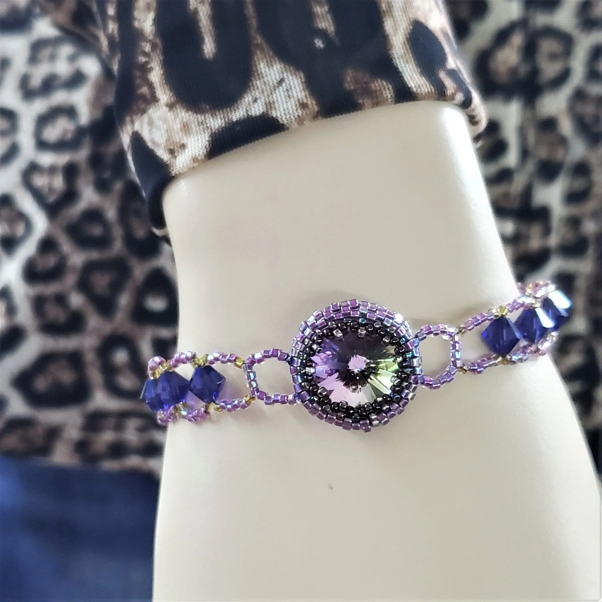 Bead-Woven  Purple Haze Rivoli Crystal Bracelet-Only One