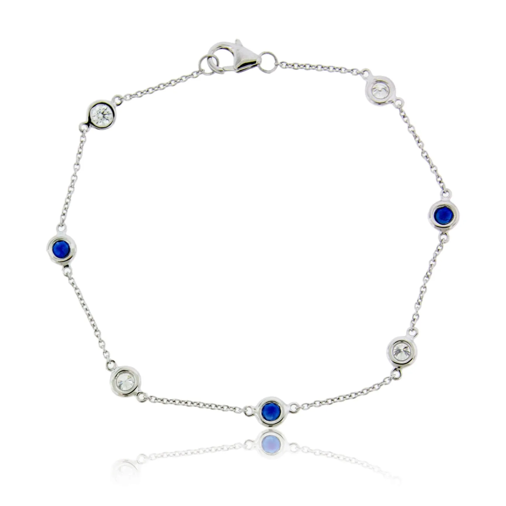 Bezel Set Blue Sapphire & Diamond Link Bracelet