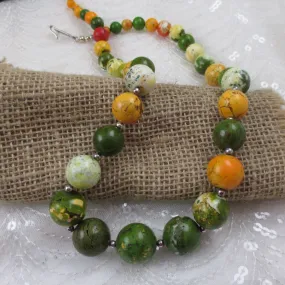 Big Bold Beaded Necklace in Colorful Jasper Gemstone beads