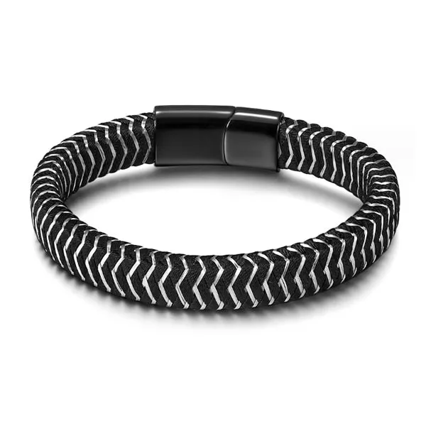 Black and Silver Braided Stainless Steel Magnetic Clasp Bracelet (Circumference 21.5cm) 黑銀混色編織不銹鋼磁扣手鍊 (鍊長 21.5cm) KJBR16263