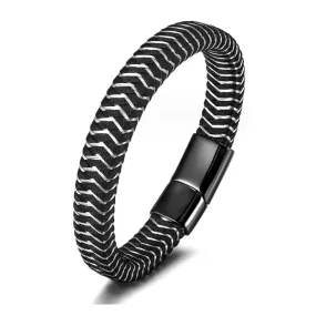 Black and Silver Braided Stainless Steel Magnetic Clasp Bracelet (Circumference 21.5cm) 黑銀混色編織不銹鋼磁扣手鍊 (鍊長 21.5cm) KJBR16263