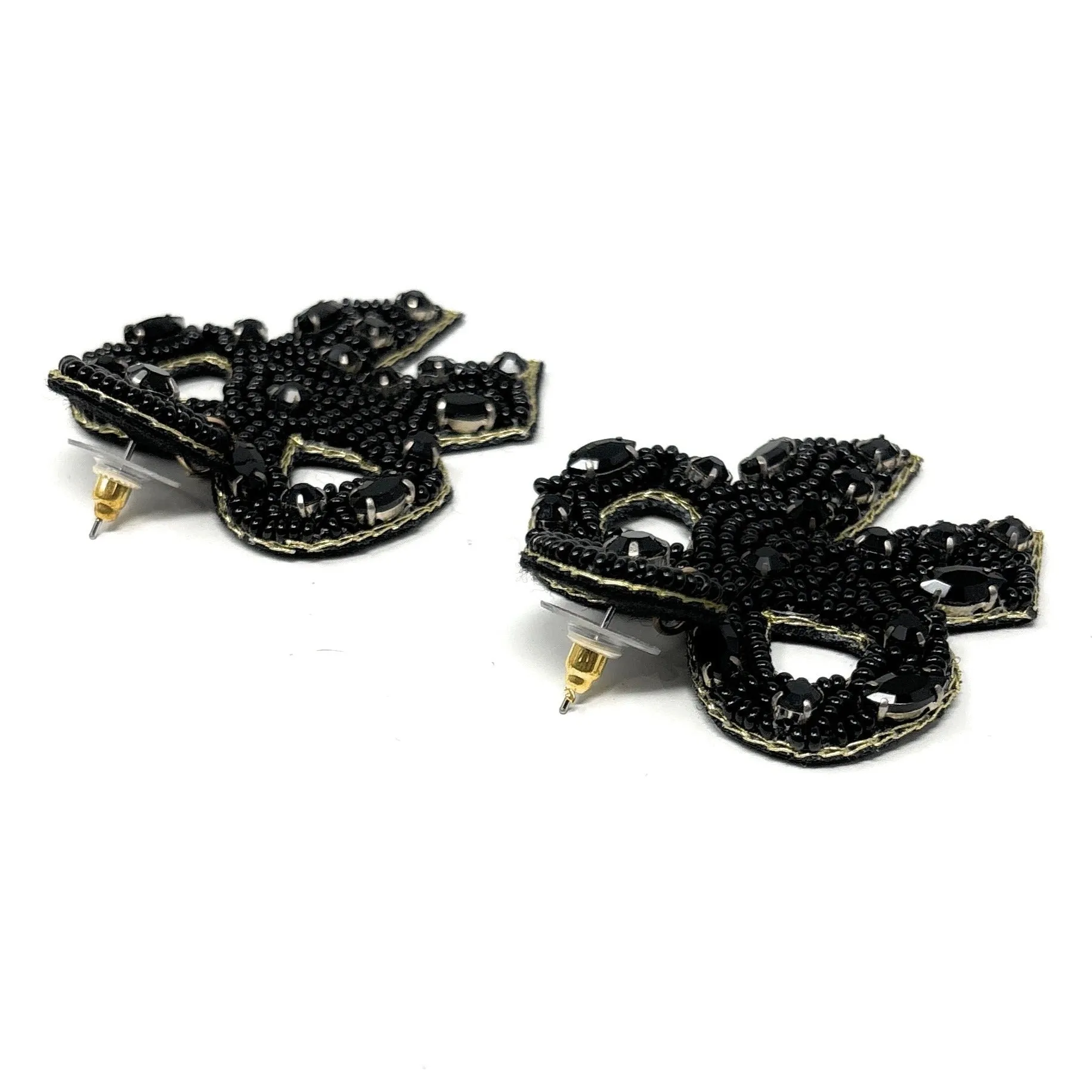 Black Bow Beaded Earrings