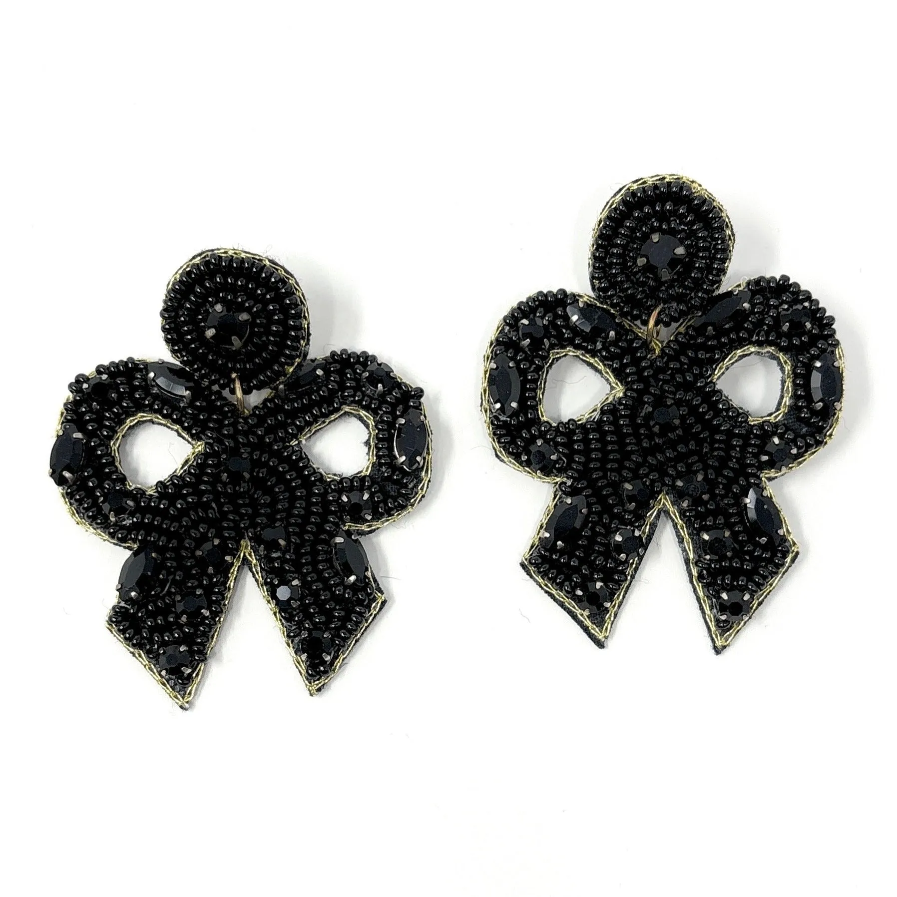 Black Bow Beaded Earrings