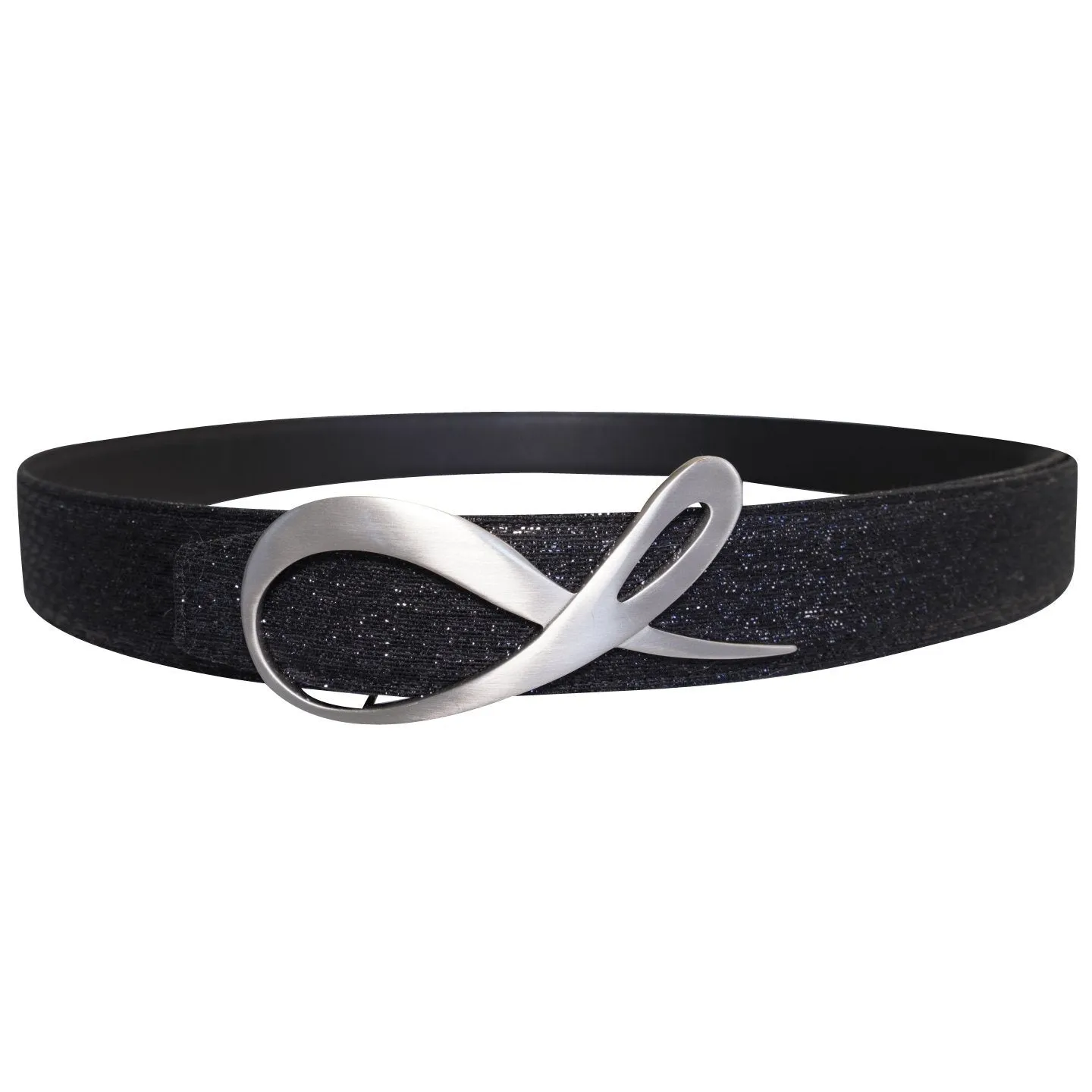 Black Pebbled Diamante Silver Belt