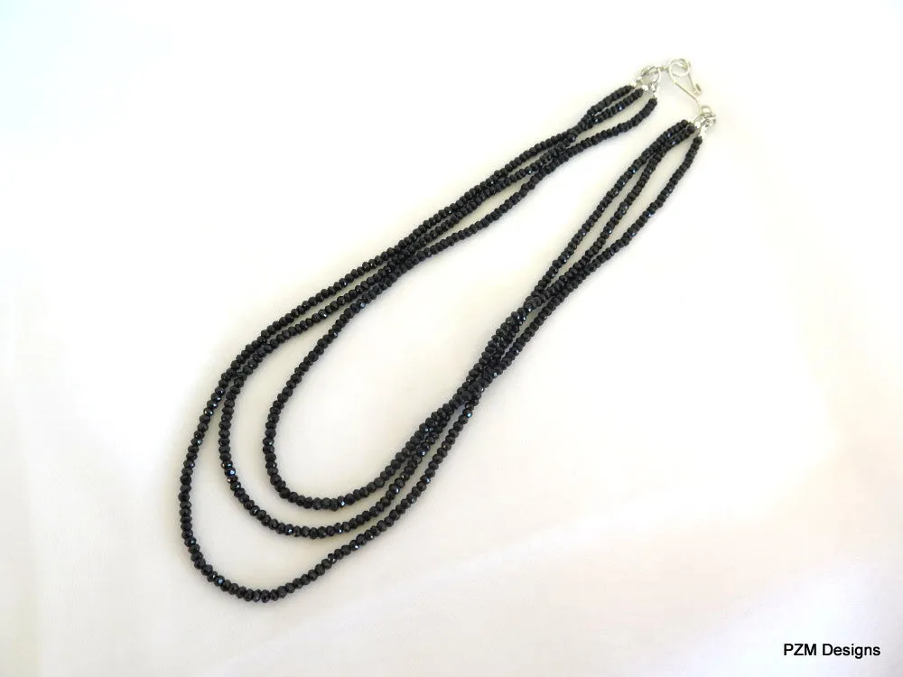 Black Spinel Triple Strand Necklace