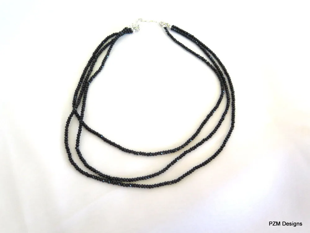 Black Spinel Triple Strand Necklace