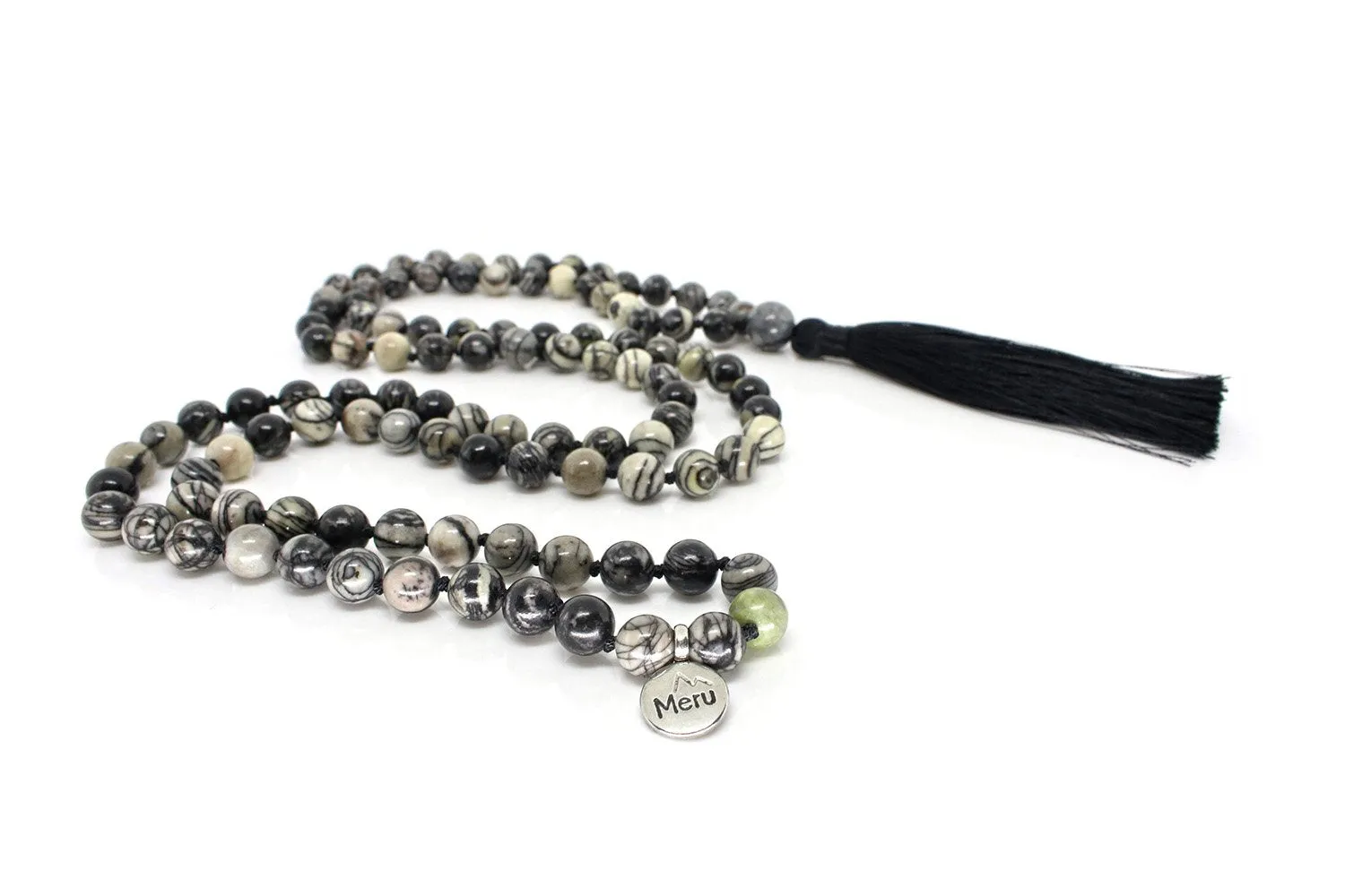 Black Veined Jasper Mala Beads Necklace - "I am Determined"