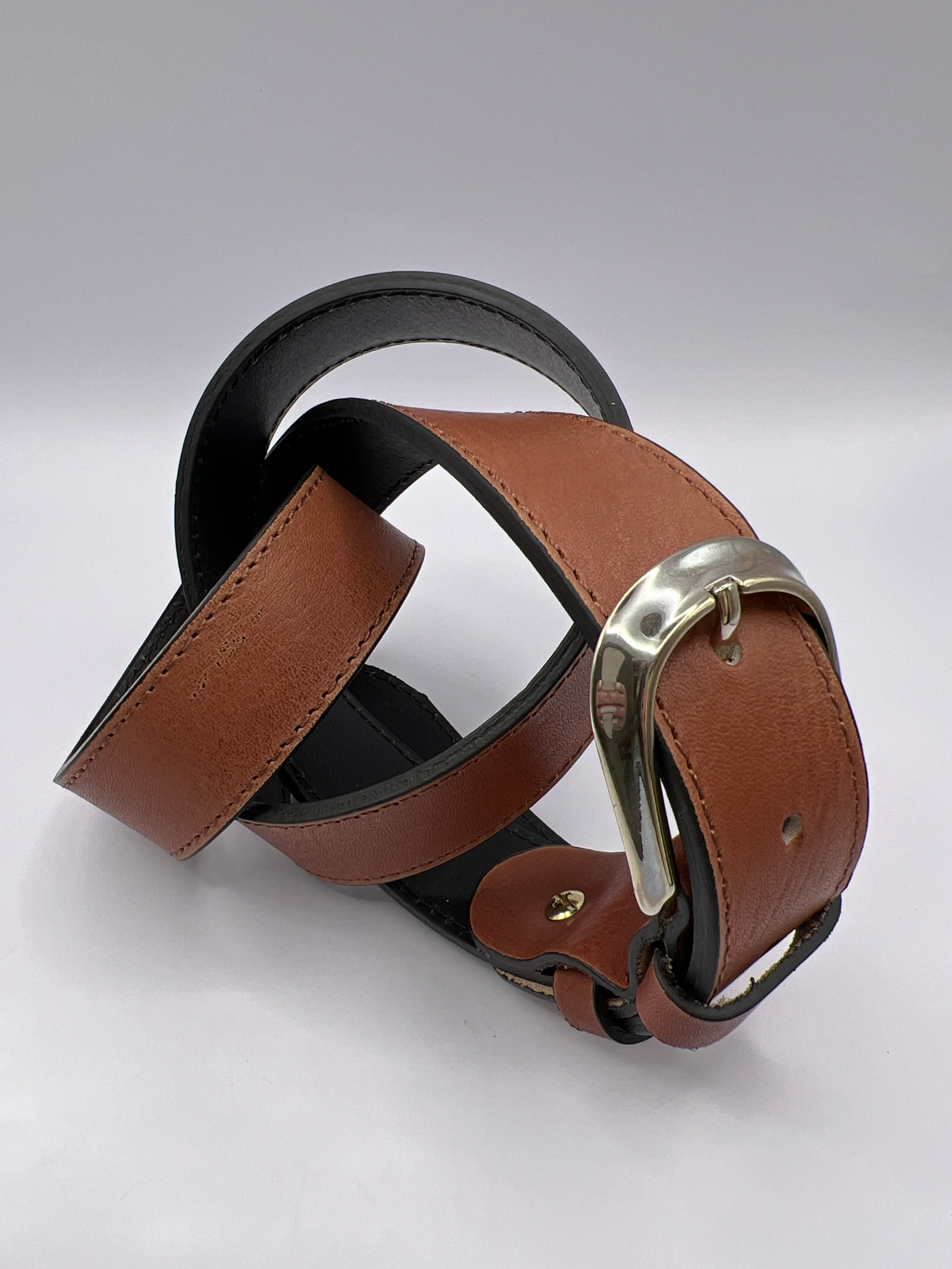 Blondish Brown Handmade Leather Belt with Silver Adornment for Women