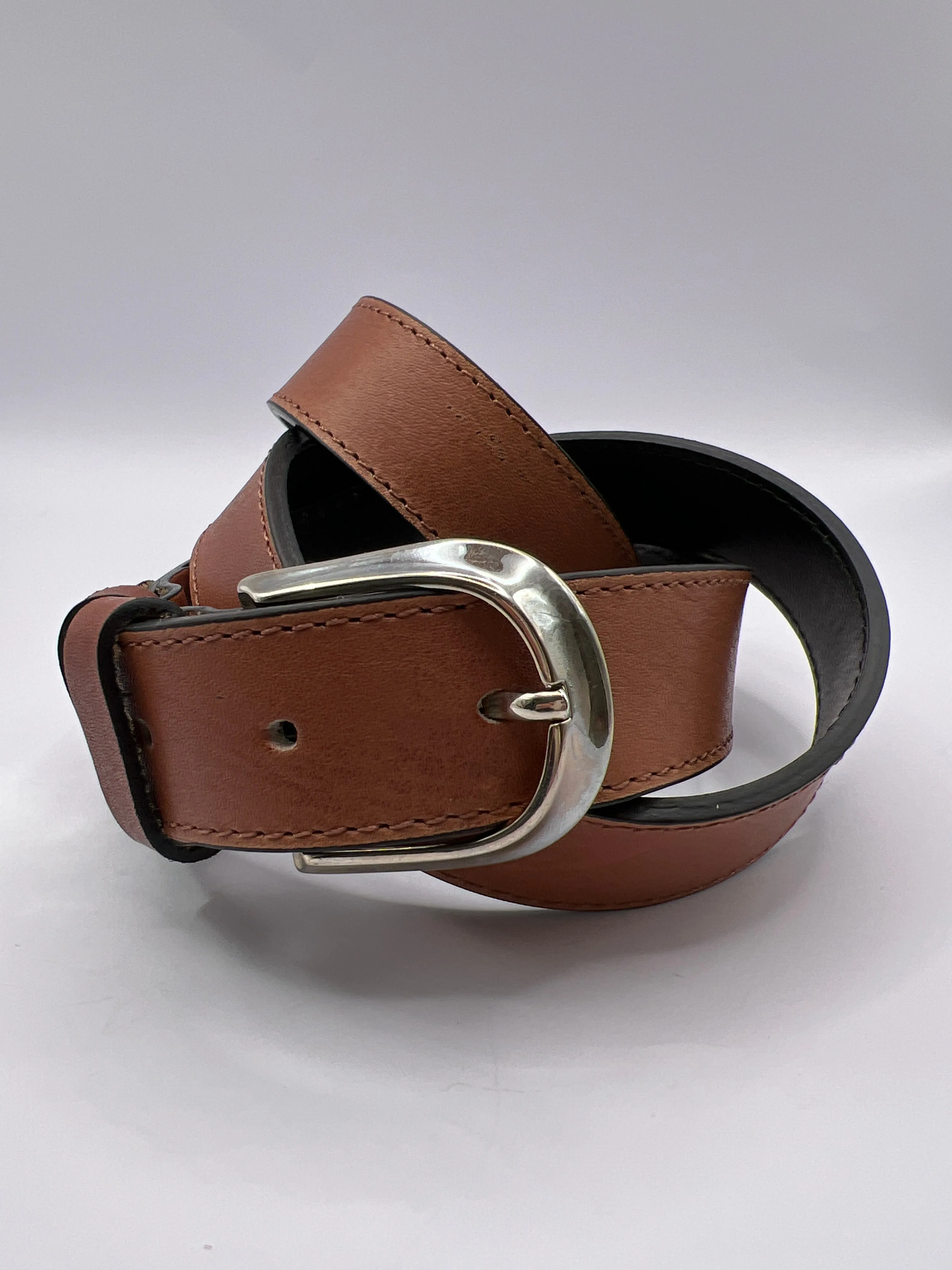 Blondish Brown Handmade Leather Belt with Silver Adornment for Women