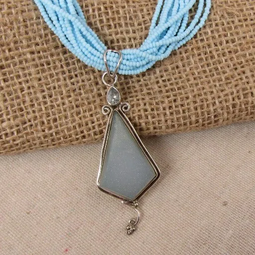 Blue Druzy Pendant on Blue Multi-strand Necklace