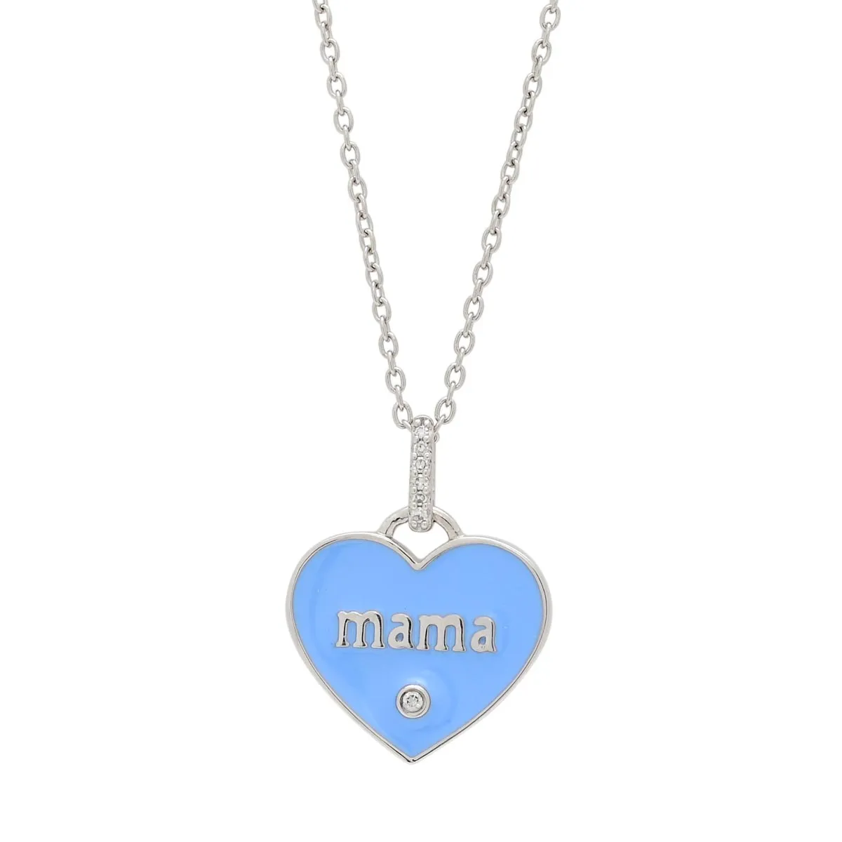 Blue Enamel Mama Heart Pendant in Sterling Silver (.03ct tw)