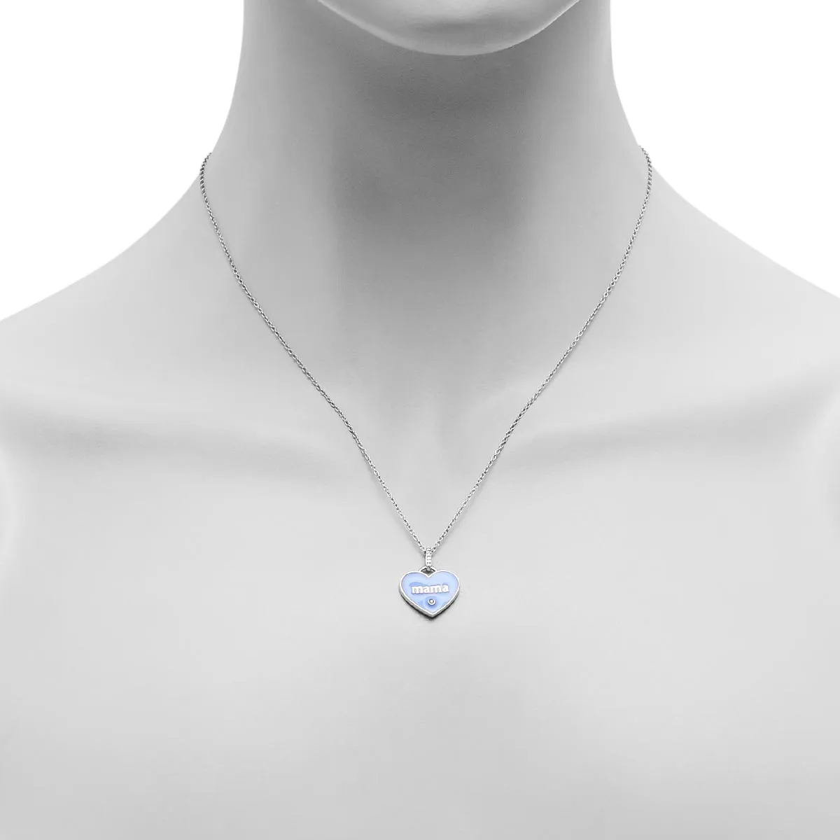 Blue Enamel Mama Heart Pendant in Sterling Silver (.03ct tw)