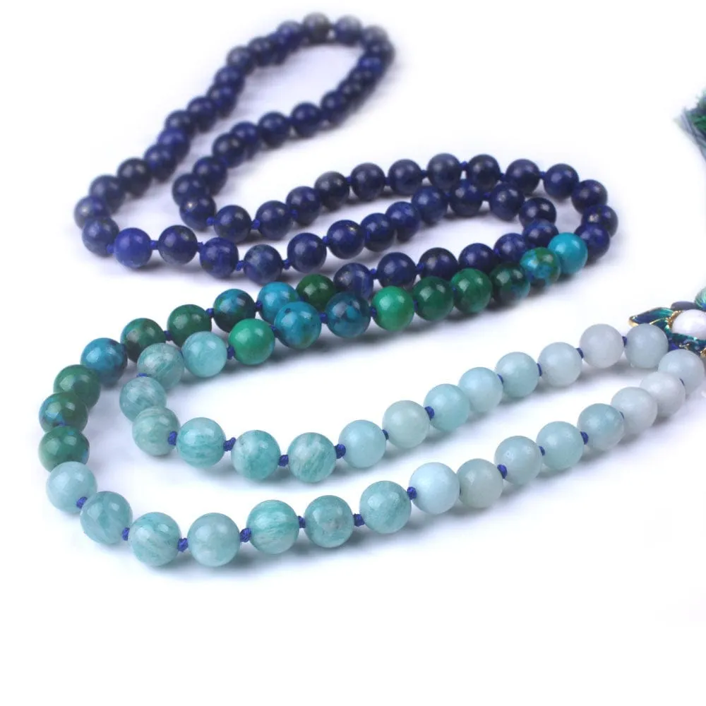 Blue Lotus Amazonite & Lapis Lazuli 108 Mala Beads