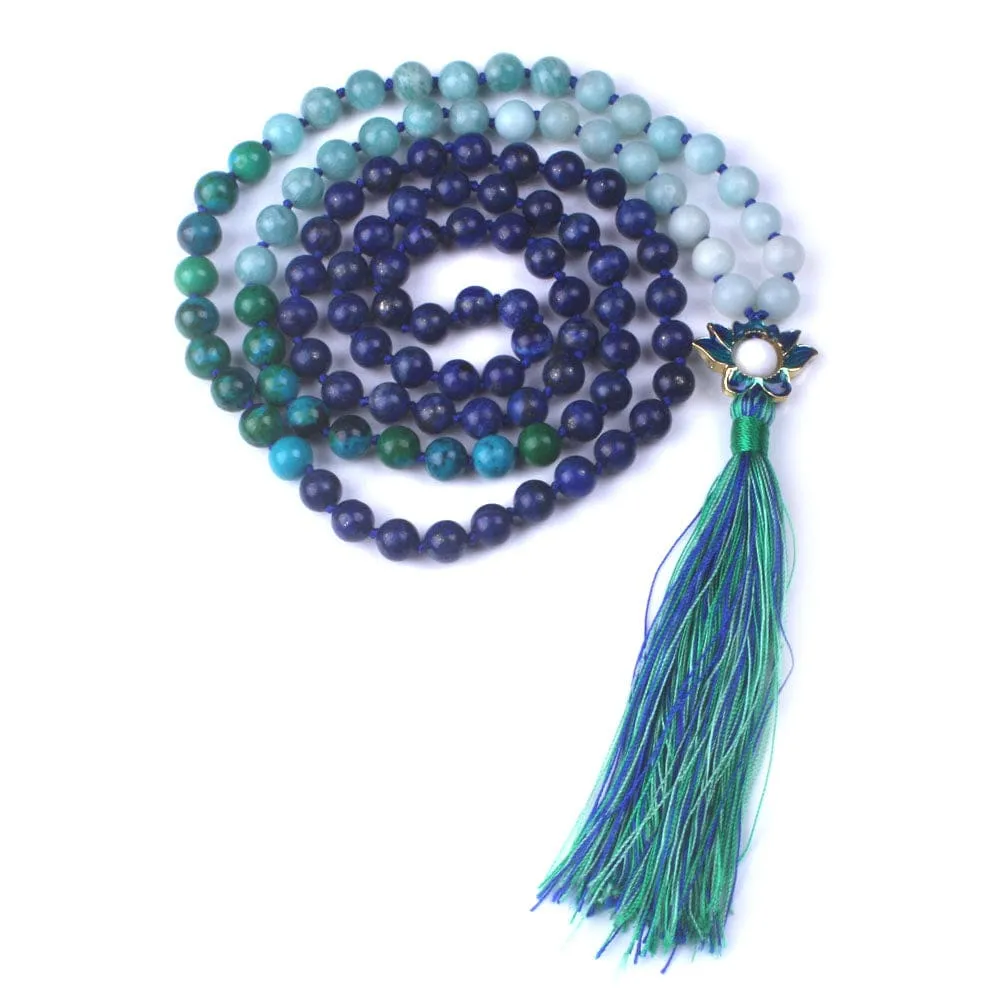 Blue Lotus Amazonite & Lapis Lazuli 108 Mala Beads