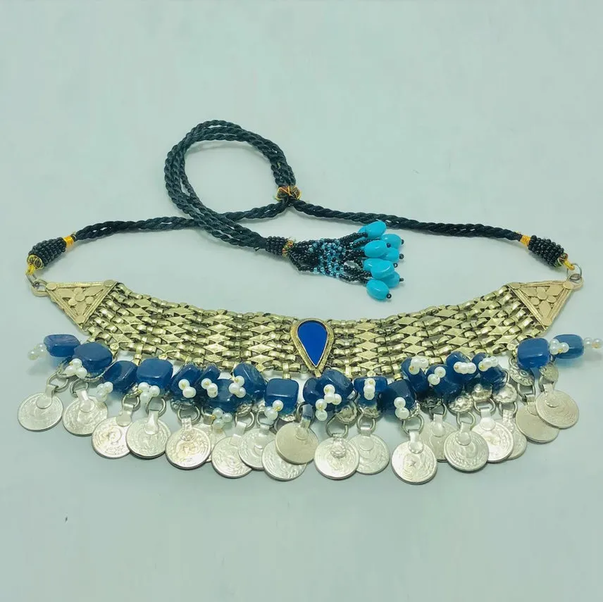 Blue Vintage Statement Coins Choker Necklace