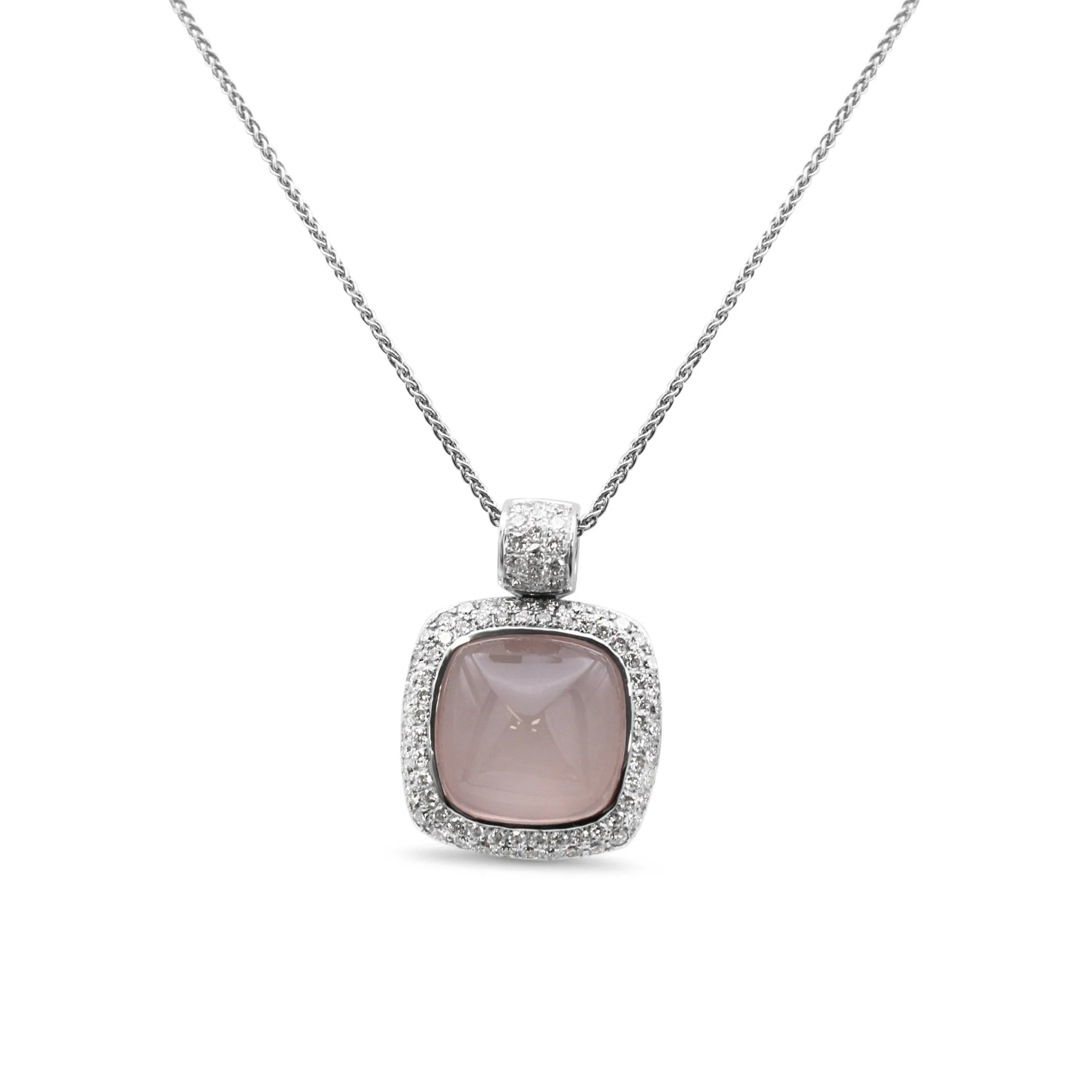 Boodles Rose Quartz & Diamond Pendant On 16" Necklace - 18ct Gold