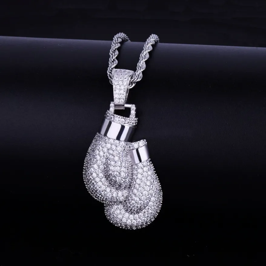 Boxing Gloves Chain Simulated Diamond Boxing Necklace Fighter Jewelry Silver MMA Gold Color Metal Alloy Gloves Chain 24in.