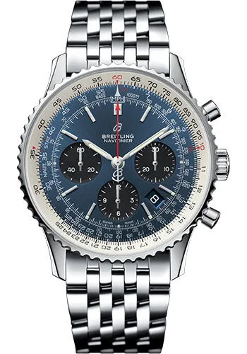 Breitling Navitimer 1 B01 Chronograph 43 Watch - Steel Case - Mercury Silver Dial - Steel Pilot Bracelet - AB0121211C1A1