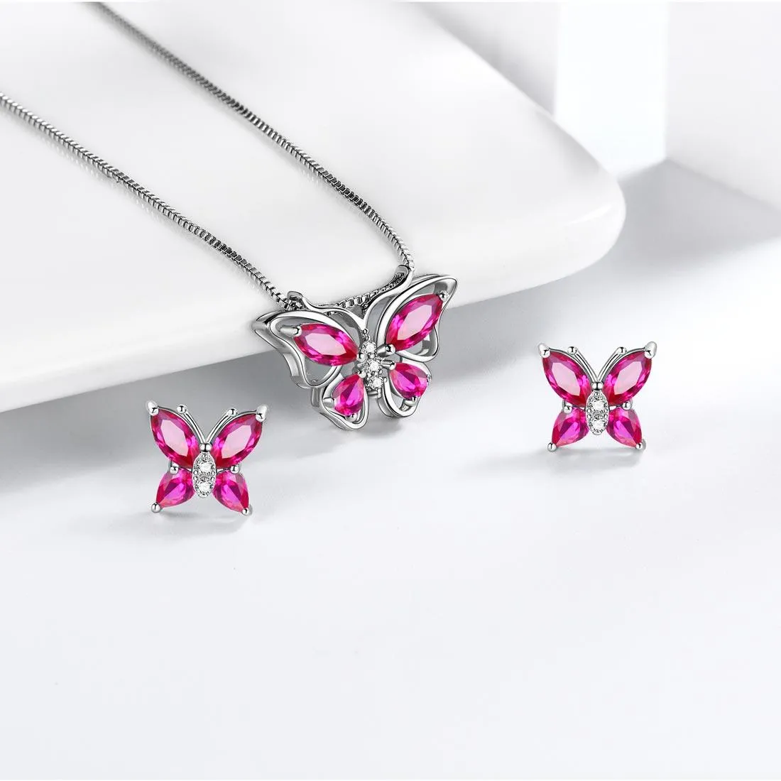 Butterfly Jewelry Set Birthstone July Ruby Women Girls Birthday Gift