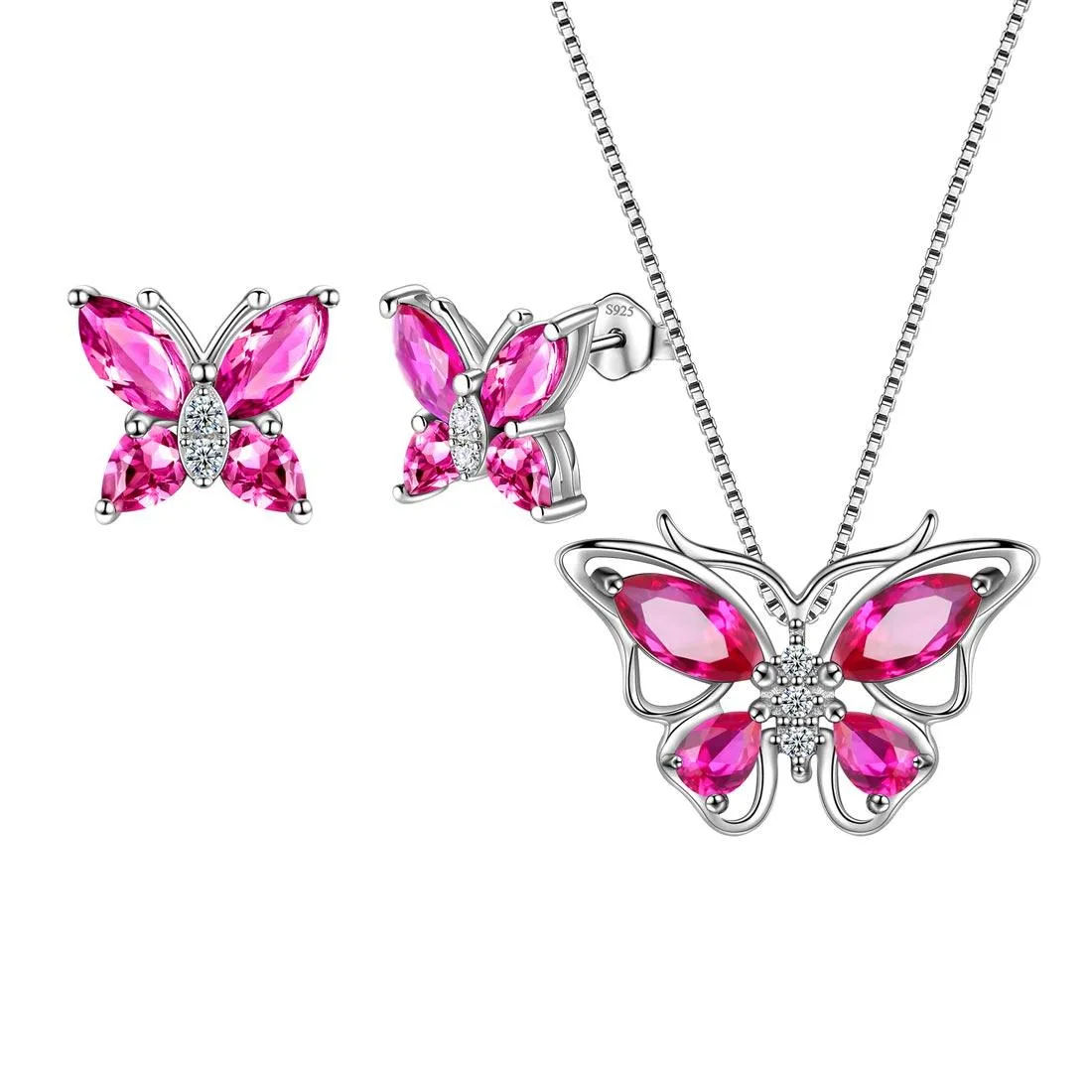 Butterfly Jewelry Set Birthstone July Ruby Women Girls Birthday Gift