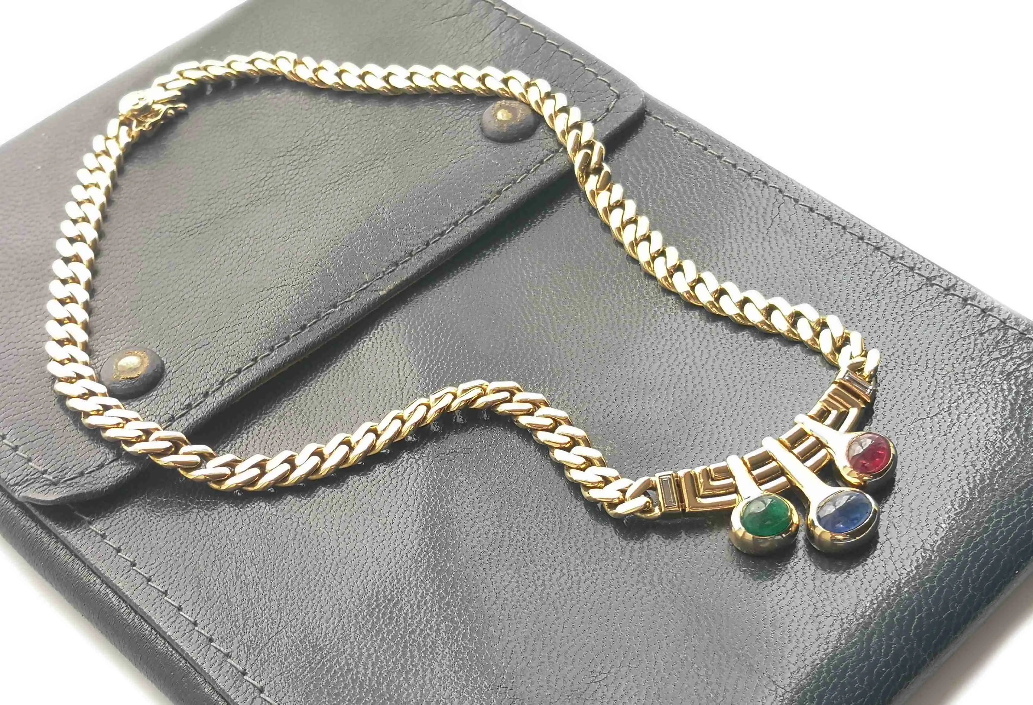 Bvlgari Bulgari Vintage 1980s Diamond & Gem Set Curb Link Necklace