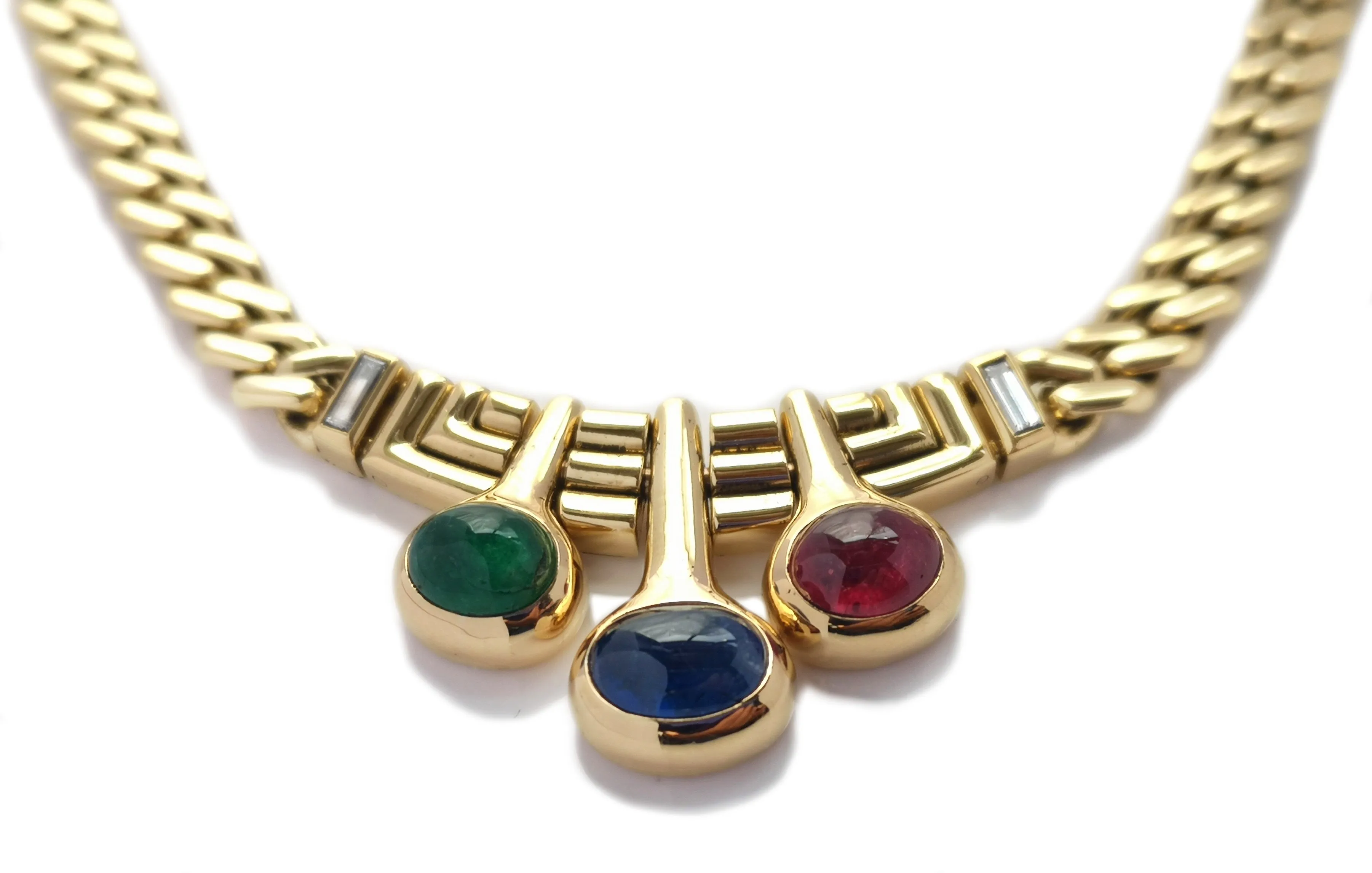 Bvlgari Bulgari Vintage 1980s Diamond & Gem Set Curb Link Necklace