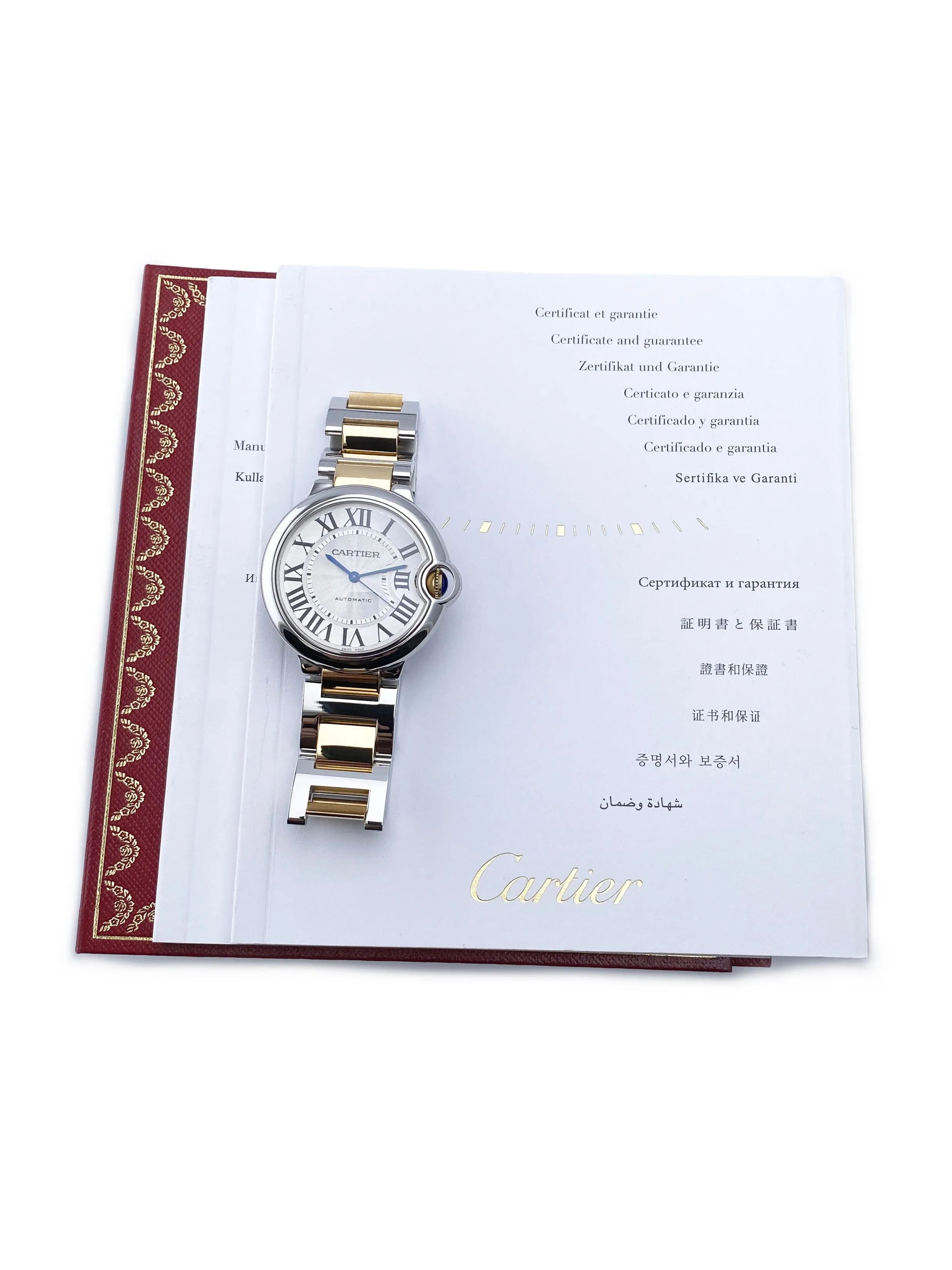 Cartier Ballon Bleu W2BB0012 Two-Tone Yellow Gold Mens Watch Box Papers