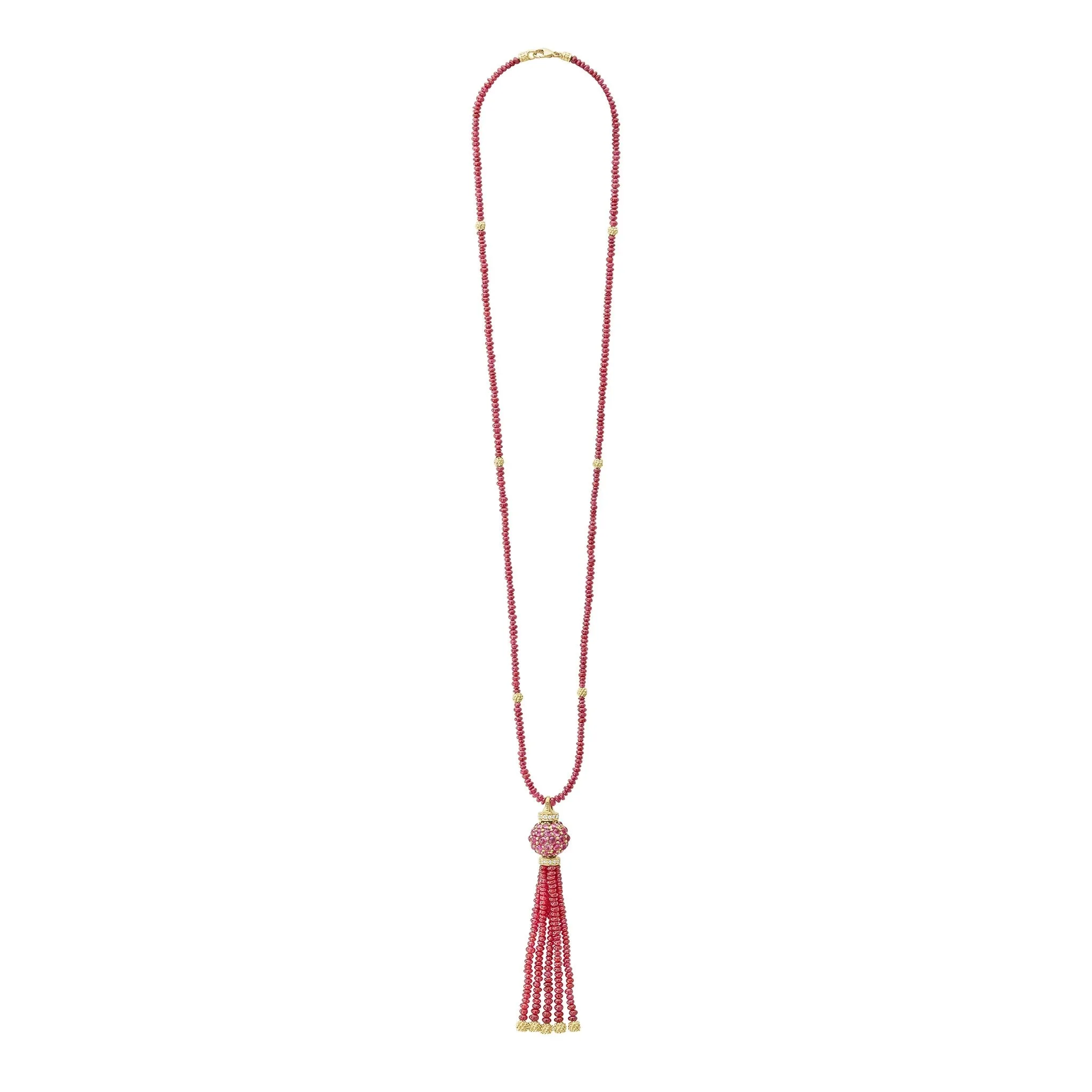 Caviar Gold Ruby and Diamond Tassel Pendant Necklace