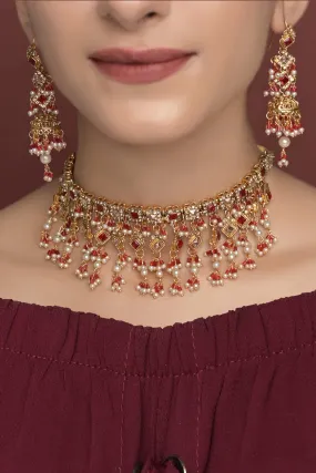 Choker Set Edition 01-OLJ-354-Golden And Maroon