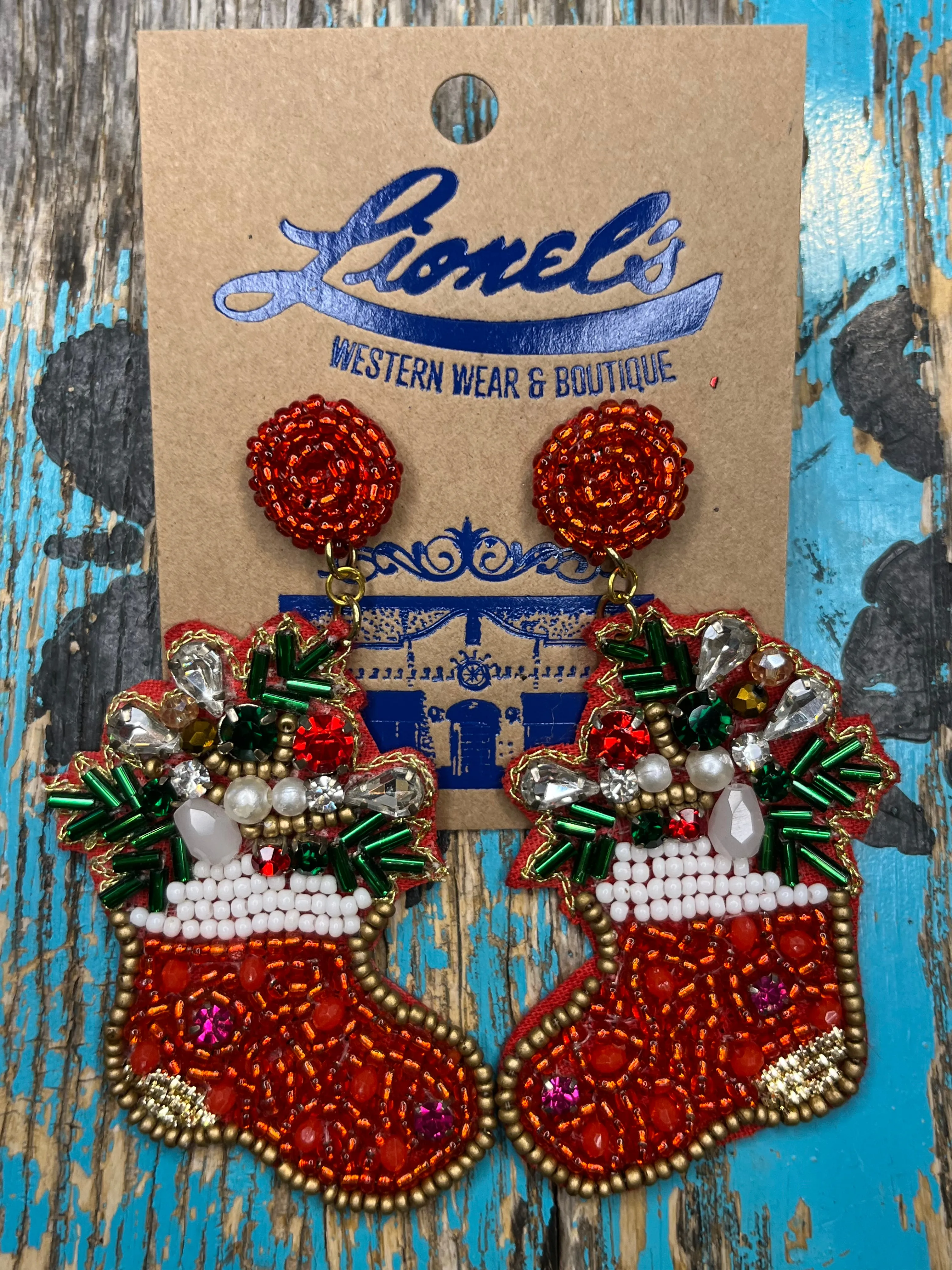 Christmas Stocking Beaded Earrings