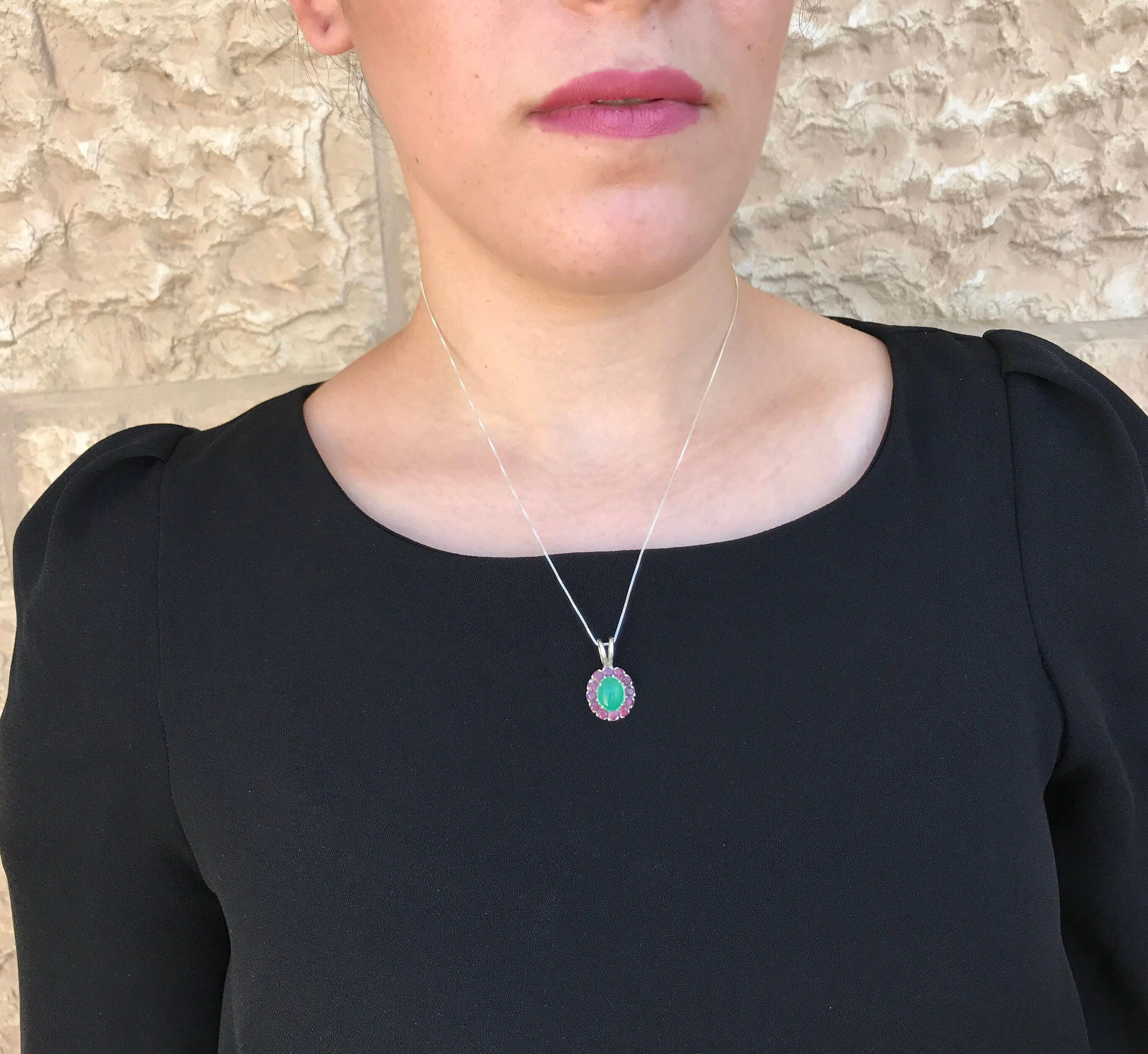 Chrysoprase Pendant - Natural Chrysoprase Necklace - Statement Flower Necklace